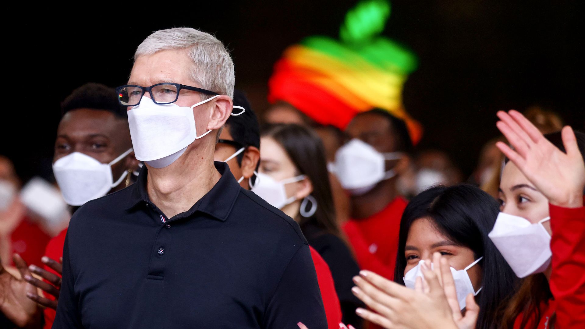Apple CEO Tim Cook, presiding over the opening of a remodeled store in Los Angeles