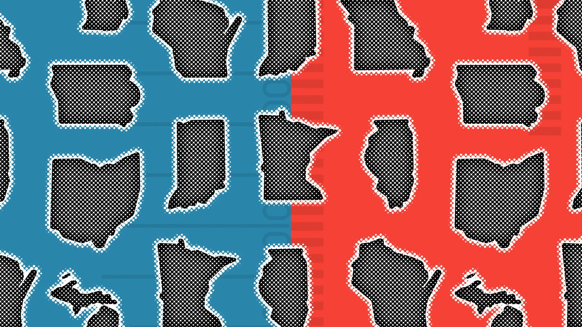 Illustration of midwest states with ballot elements.