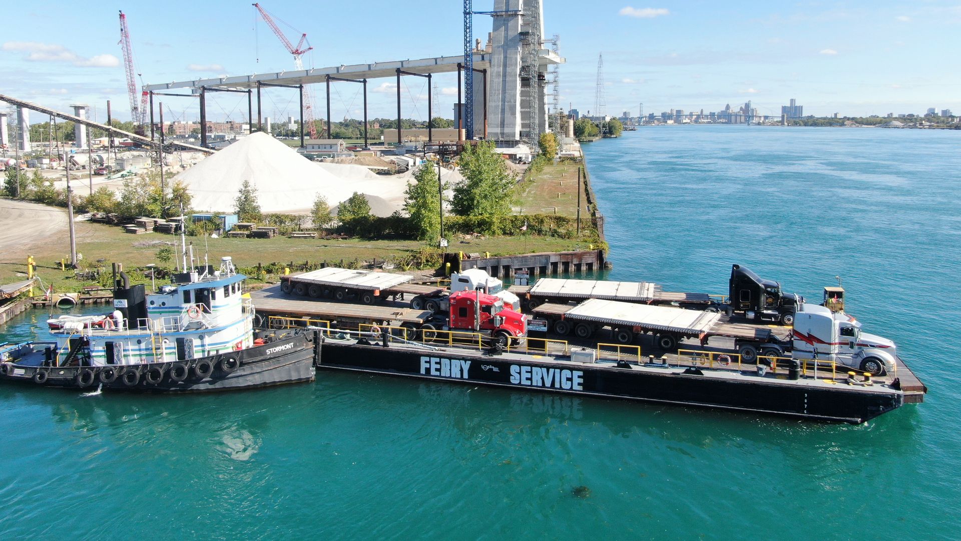 The Detroit-Windsor Truck Ferry on the bank of the Detroit River.