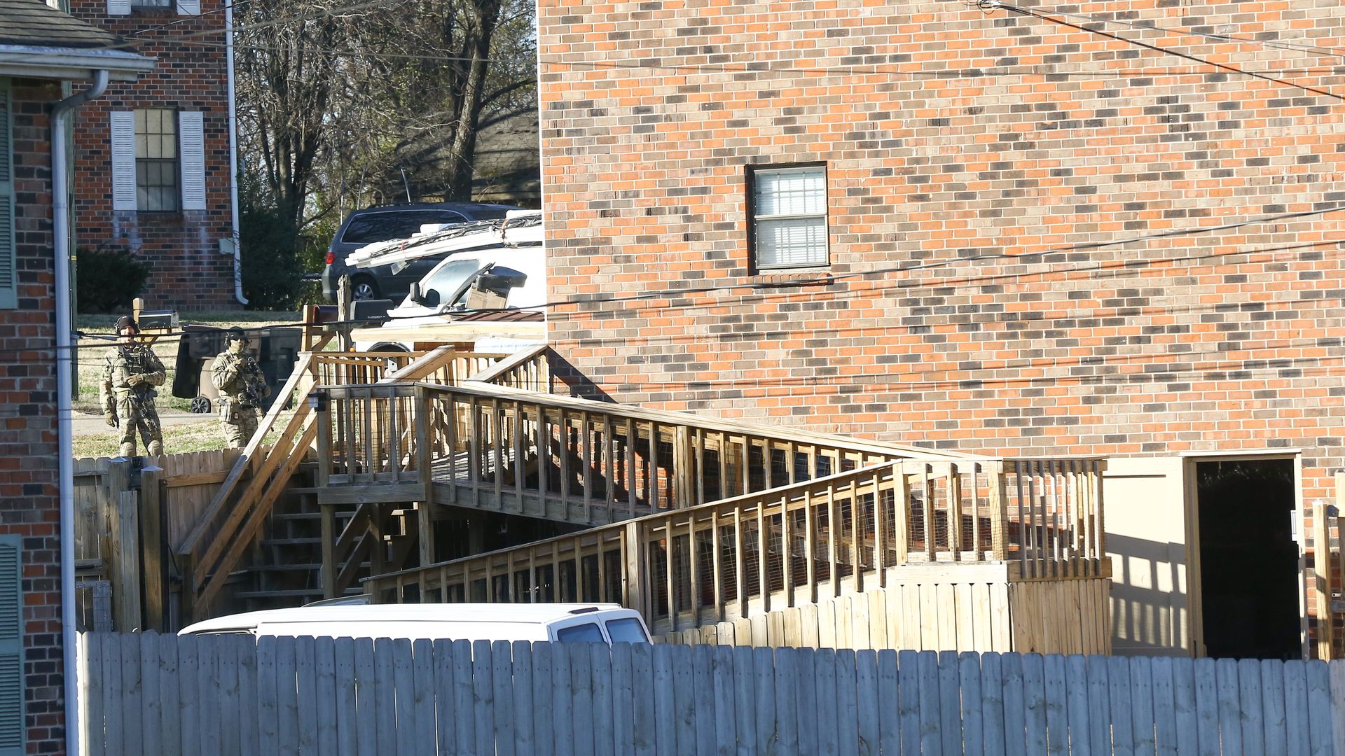 Picture of law enforcement in the back of the house belonging to Anthony Quinn, the suspected Nashville bomber.