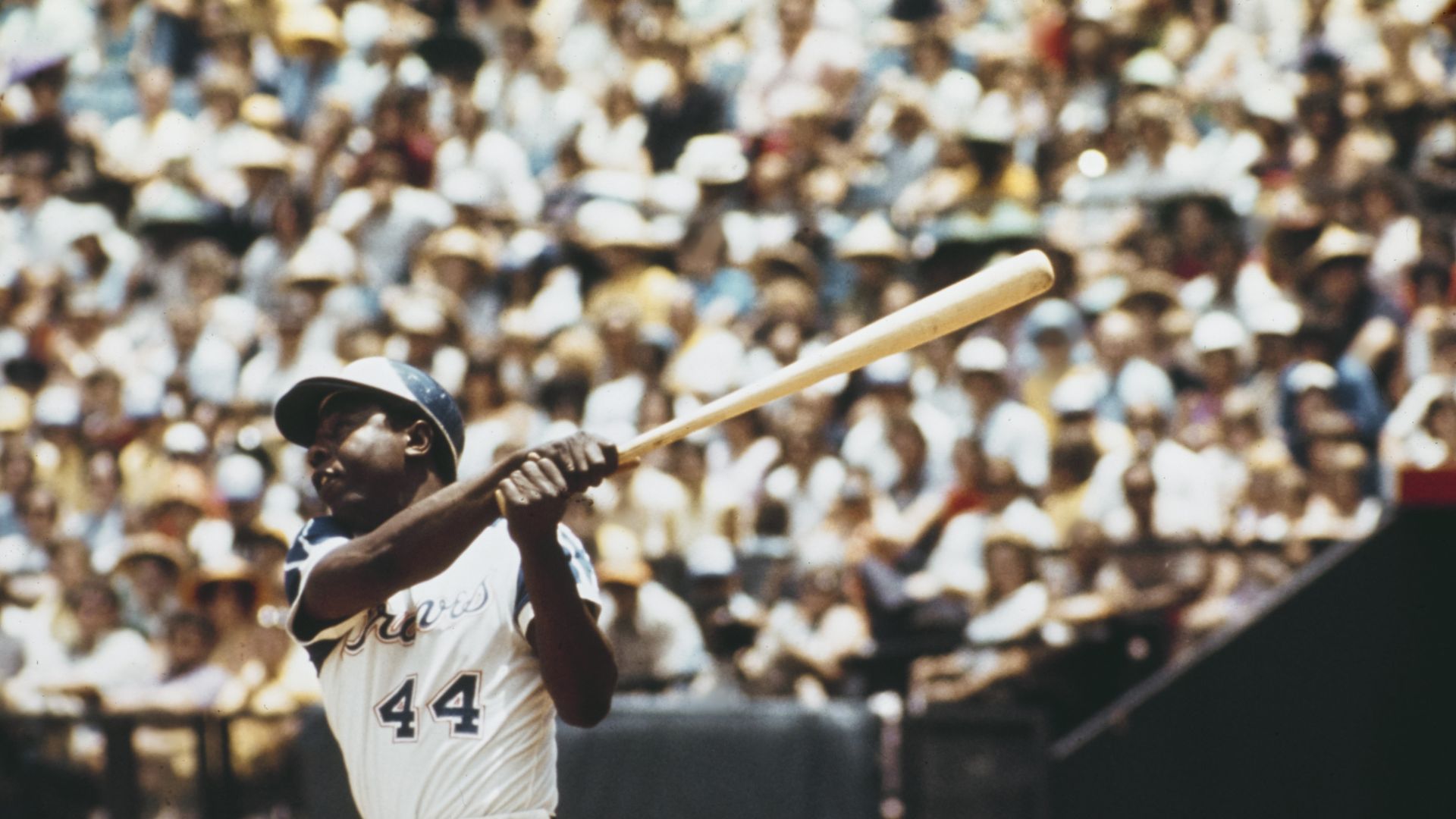 Atlanta Braves player Hank Aaron (1934-2021) batting for the Atlanta Braves during their Major League Baseball Photo: Bettmann Archive/Getty Images