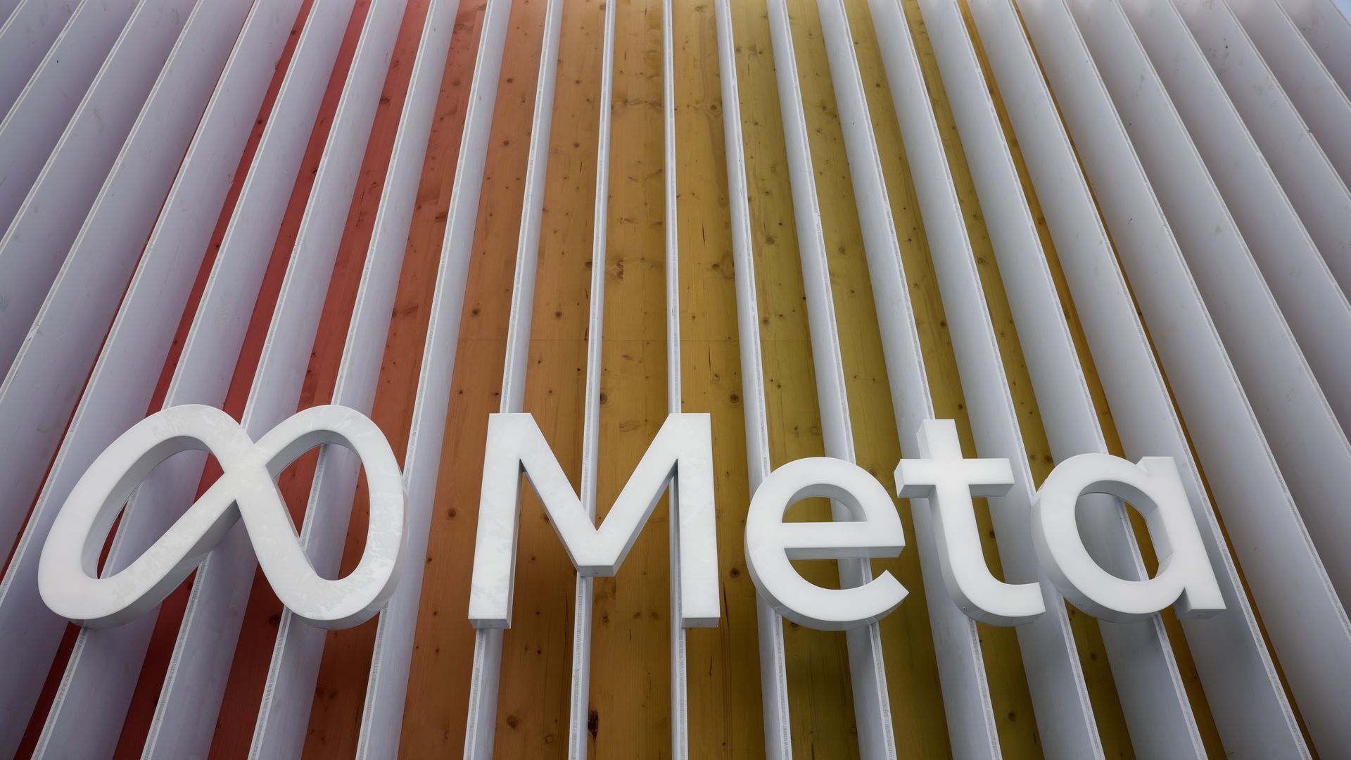 Meta signage in Davos, Switzerland, in May 2023. 
