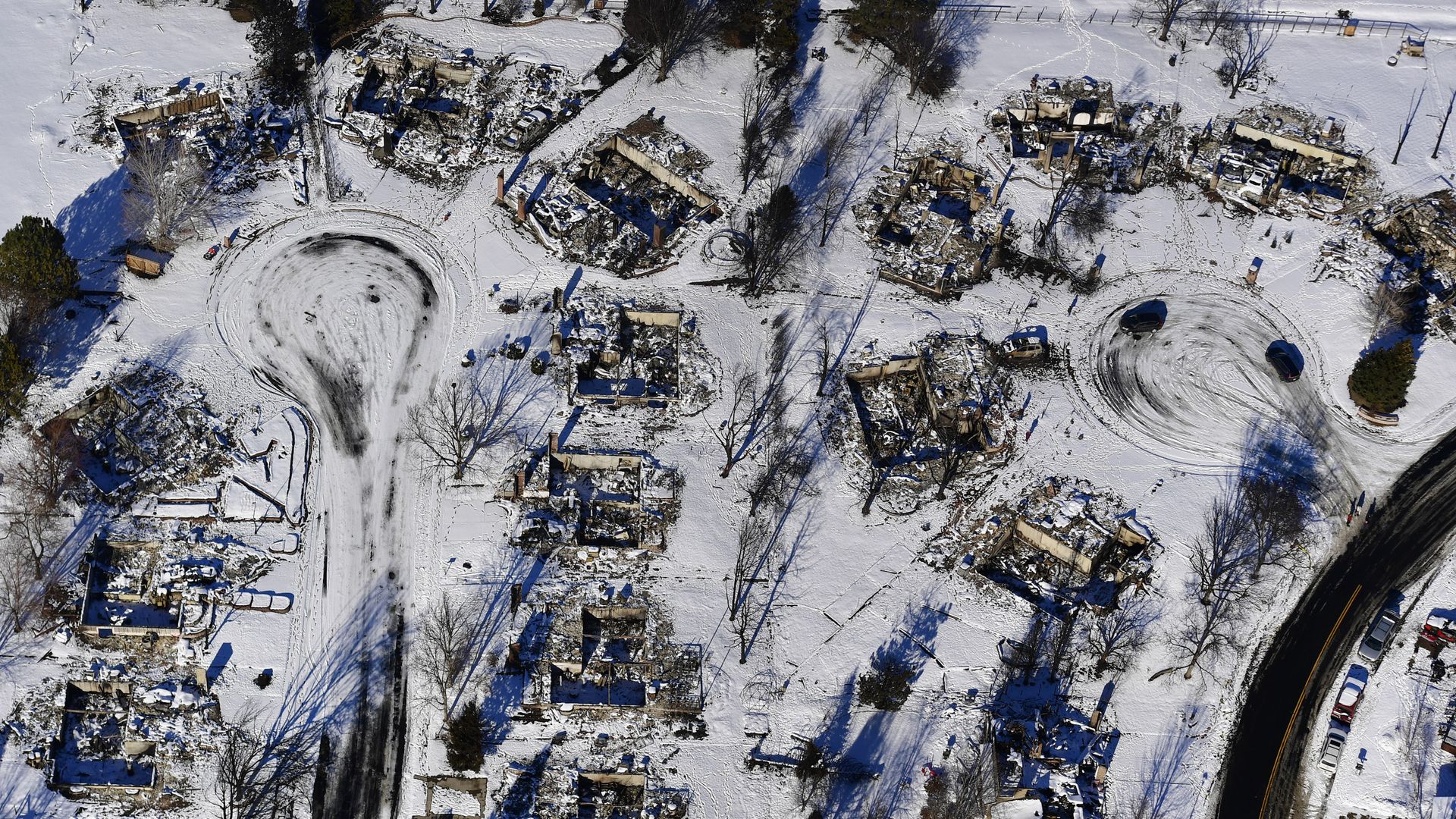 Aerial photos of the devastated neighborhoods left behind from the Marshall Fire in Louisville. Photo: Helen H. Richardson/Denver Post via Getty Images