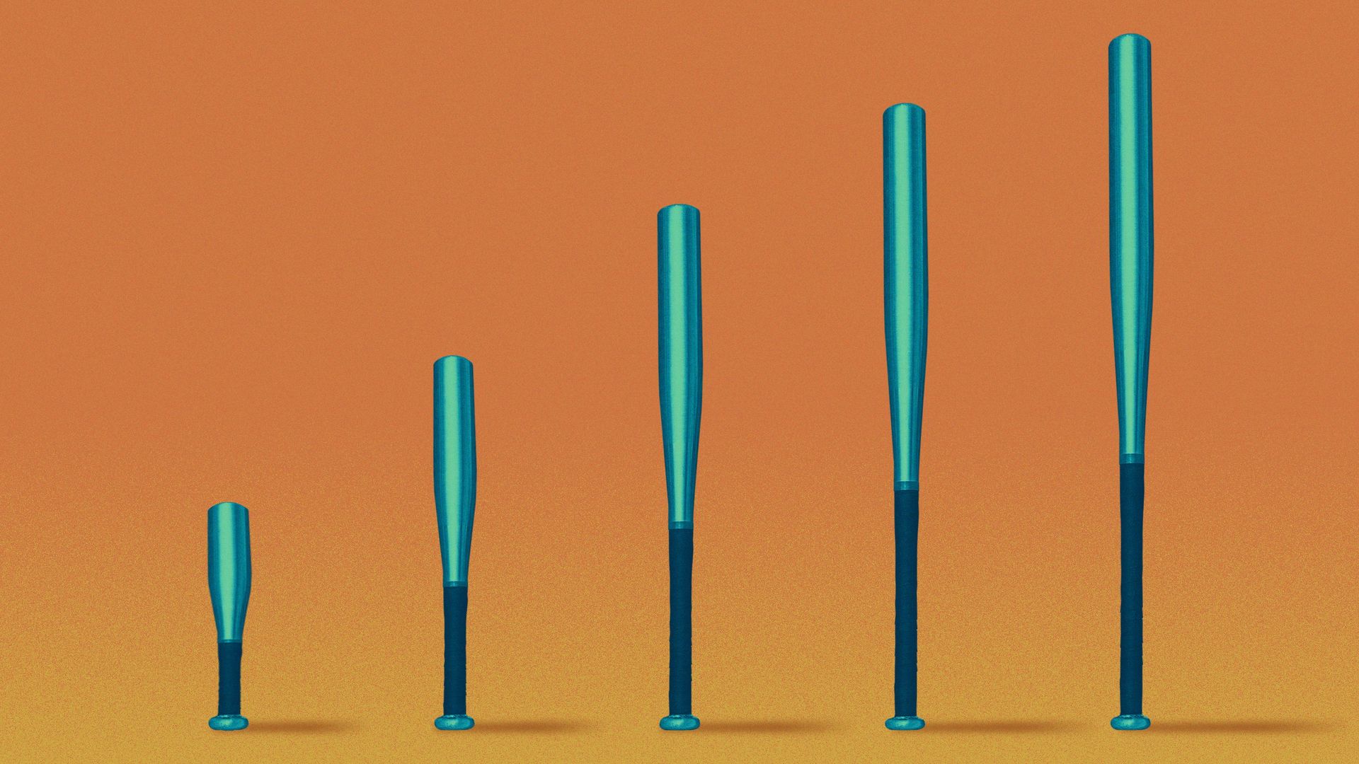 Illustration of softball bats getting progressively taller.