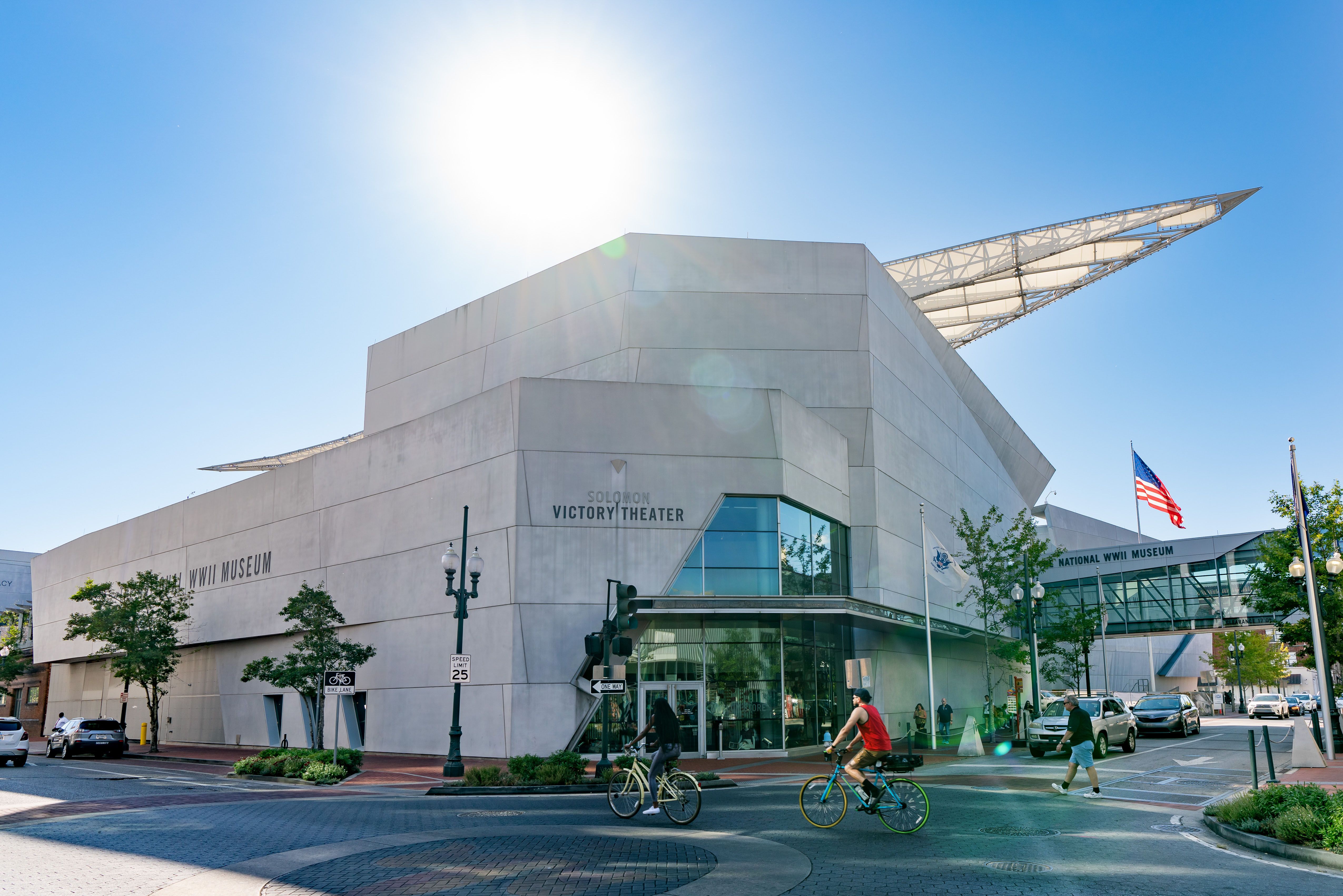 Image shows the exterior of the WWII Museum.