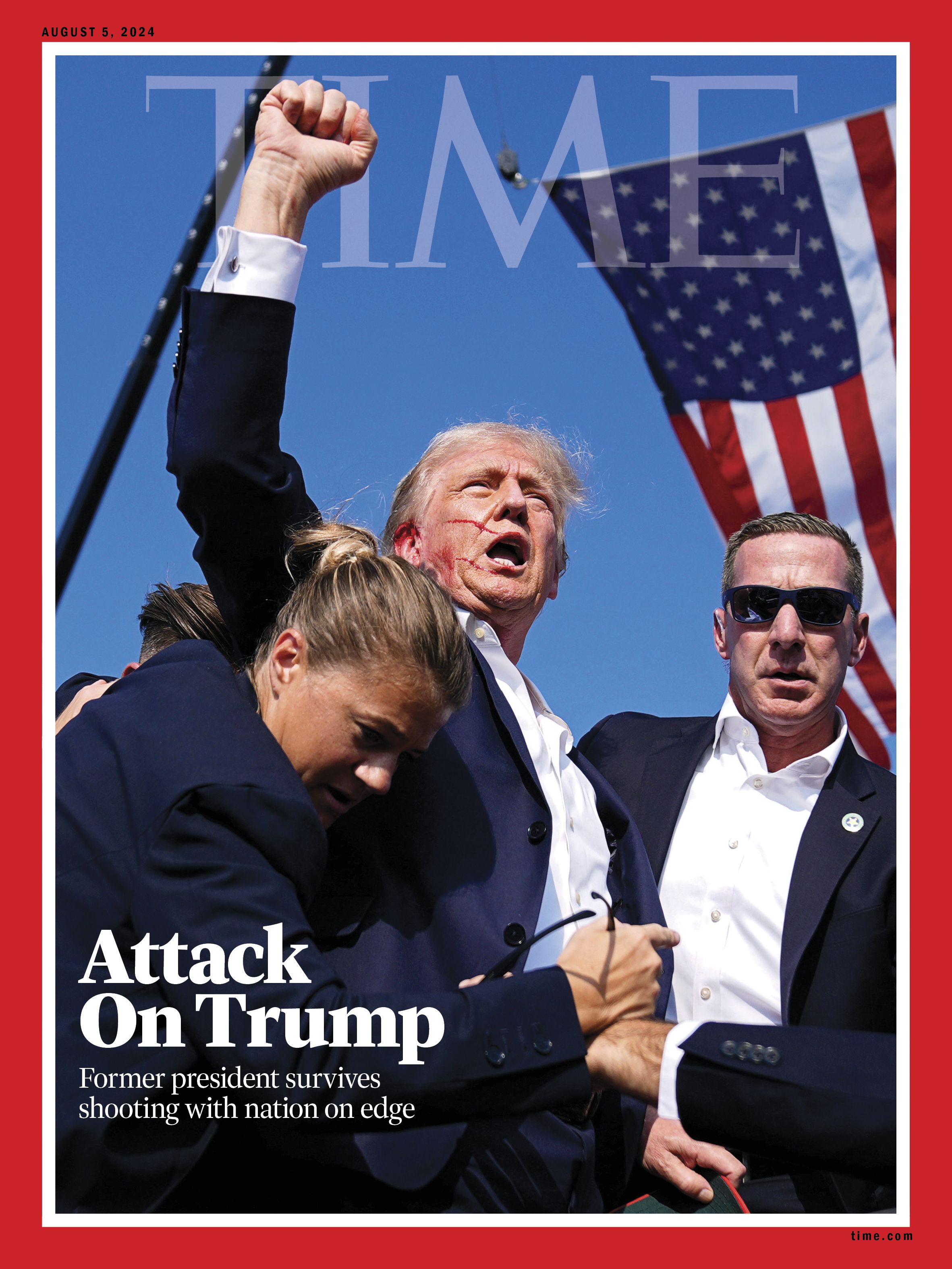 Time magazine's cover showing the Trump assassination attempt with a cover line that says: "Attack On Trump"