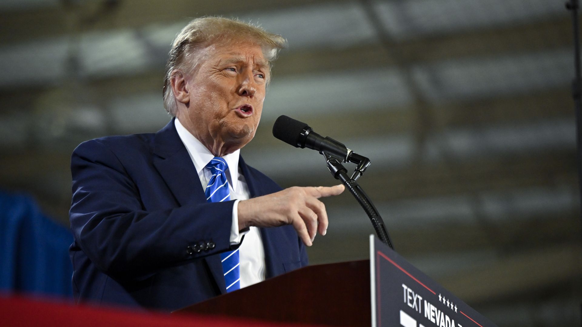 LAS VEGAS, NEVADA - JANUARY 27: Republican presidential candidate and former U.S. President Donald Trump speaks during a campaign event at Big League Dreams Las Vegas on January 27, 2024 in Las Vegas, Nevada