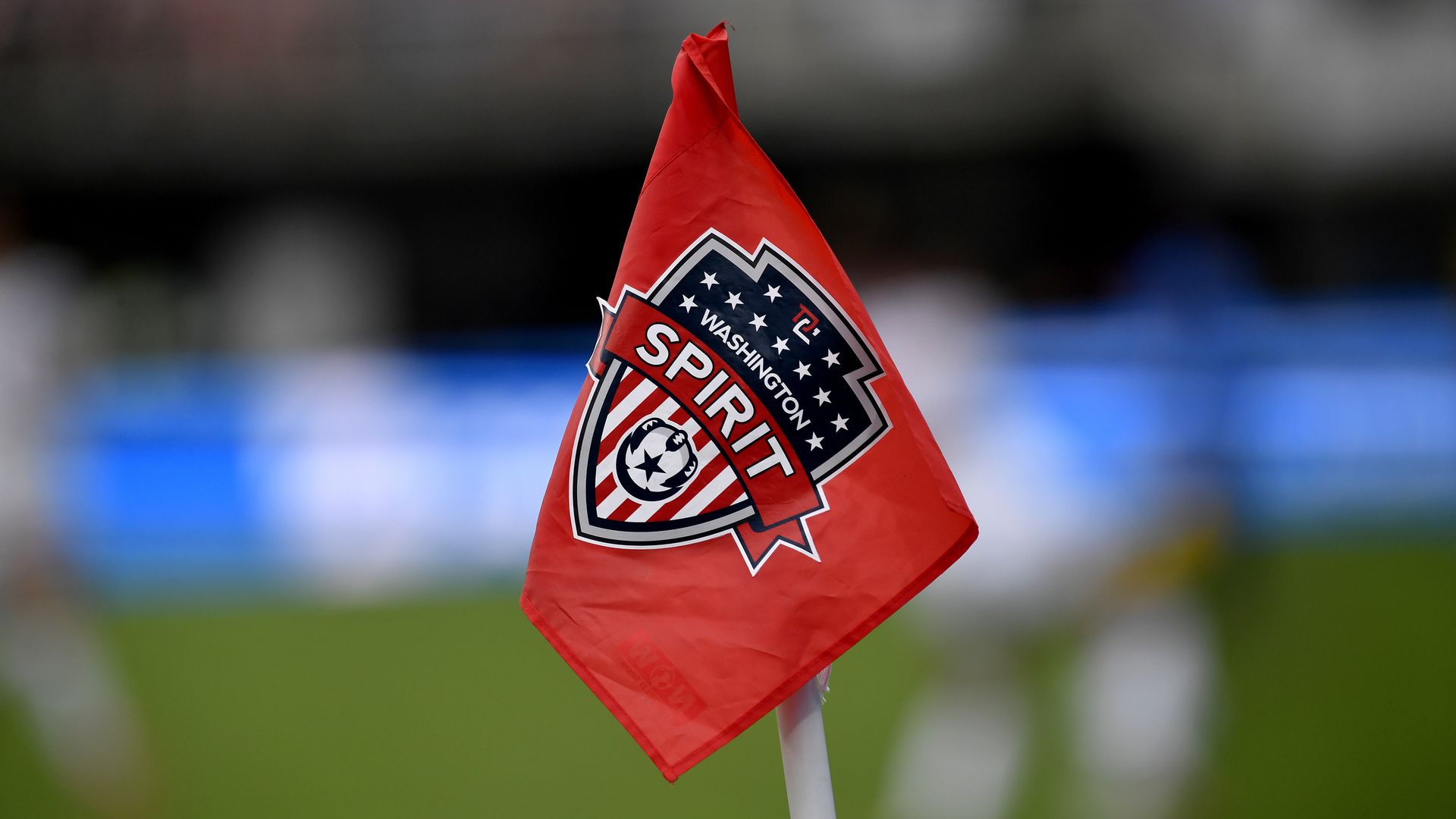 A red soccer corner flag is shown in close up during the NWSL game between Orlando Pride and Washington Spirit August 22, 2021 at Audi Field in Washington, DC