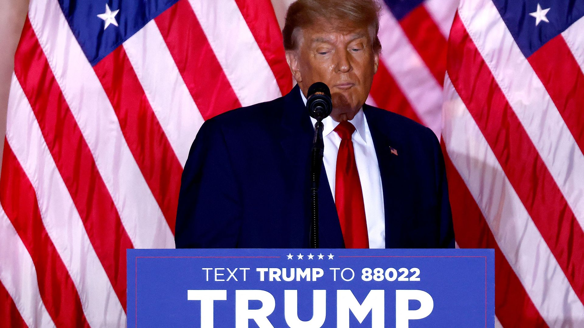 Former US President Donald Trump speaks at the Mar-a-Lago Club in Palm Beach, Florida.