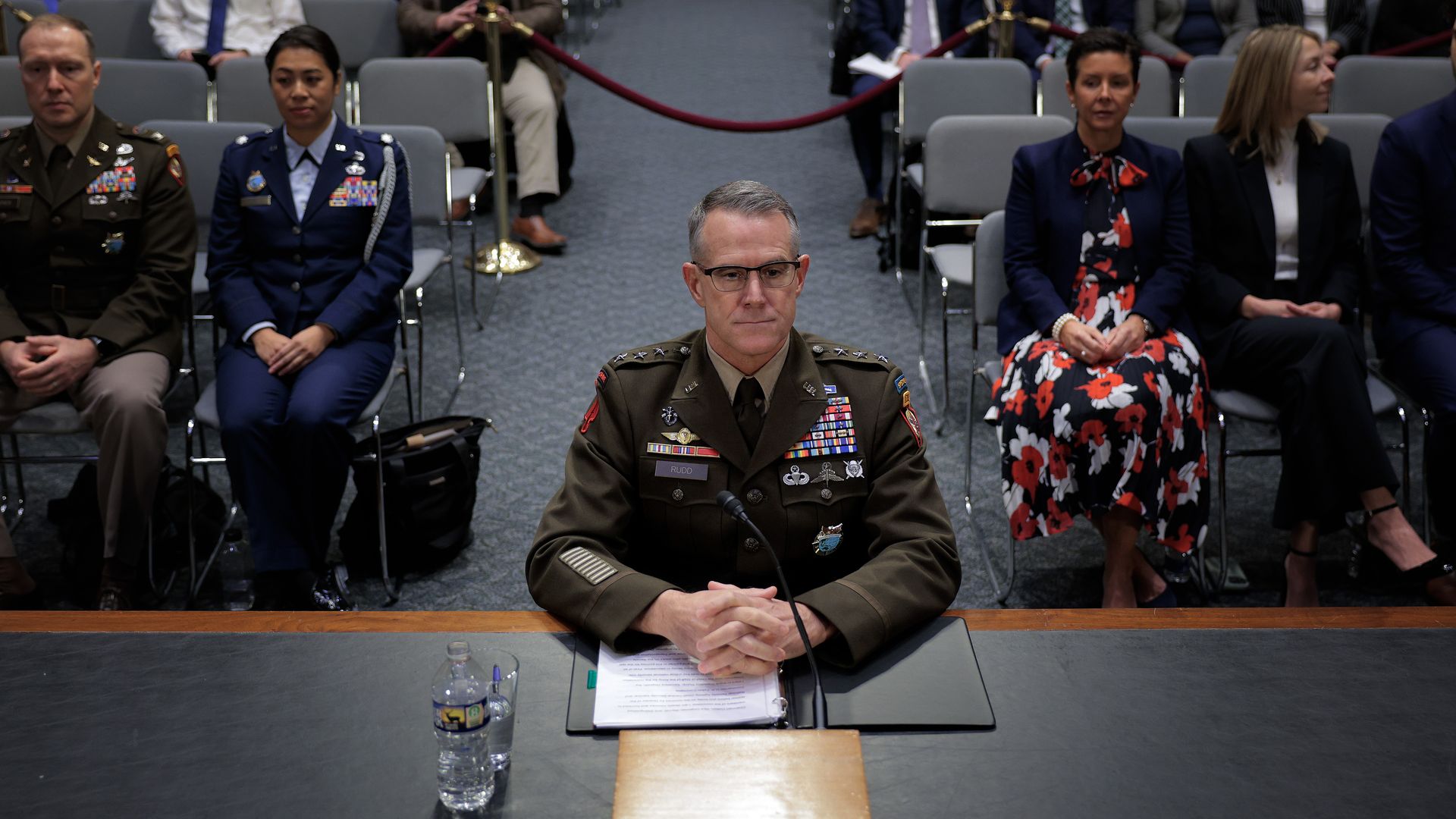 Lt. Gen. Joshua Rudd sitting at a table preparing to testify before the Senate Intelligence Committee