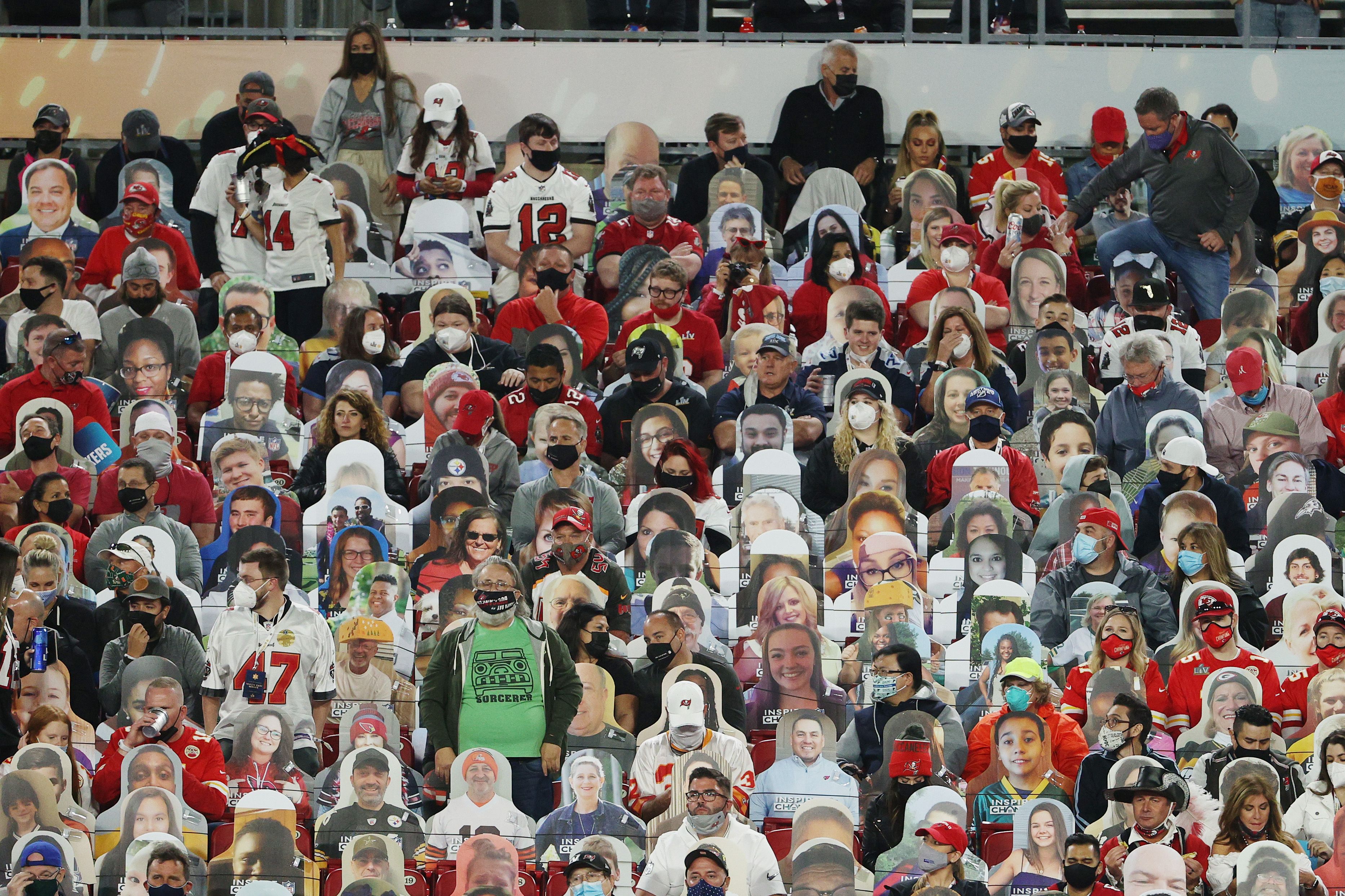 Fans look on during the second quarter of the game between the Tampa Bay Buccaneers and the Kansas City Chiefs in Super Bowl LV at Raymond James Stadium on February 07, 2021 in Tampa, Florida. 
