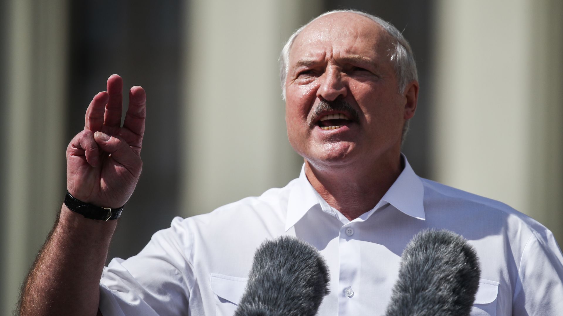 Belarus' President Alexander Lukashenko speaking in Minsk in August 2020.