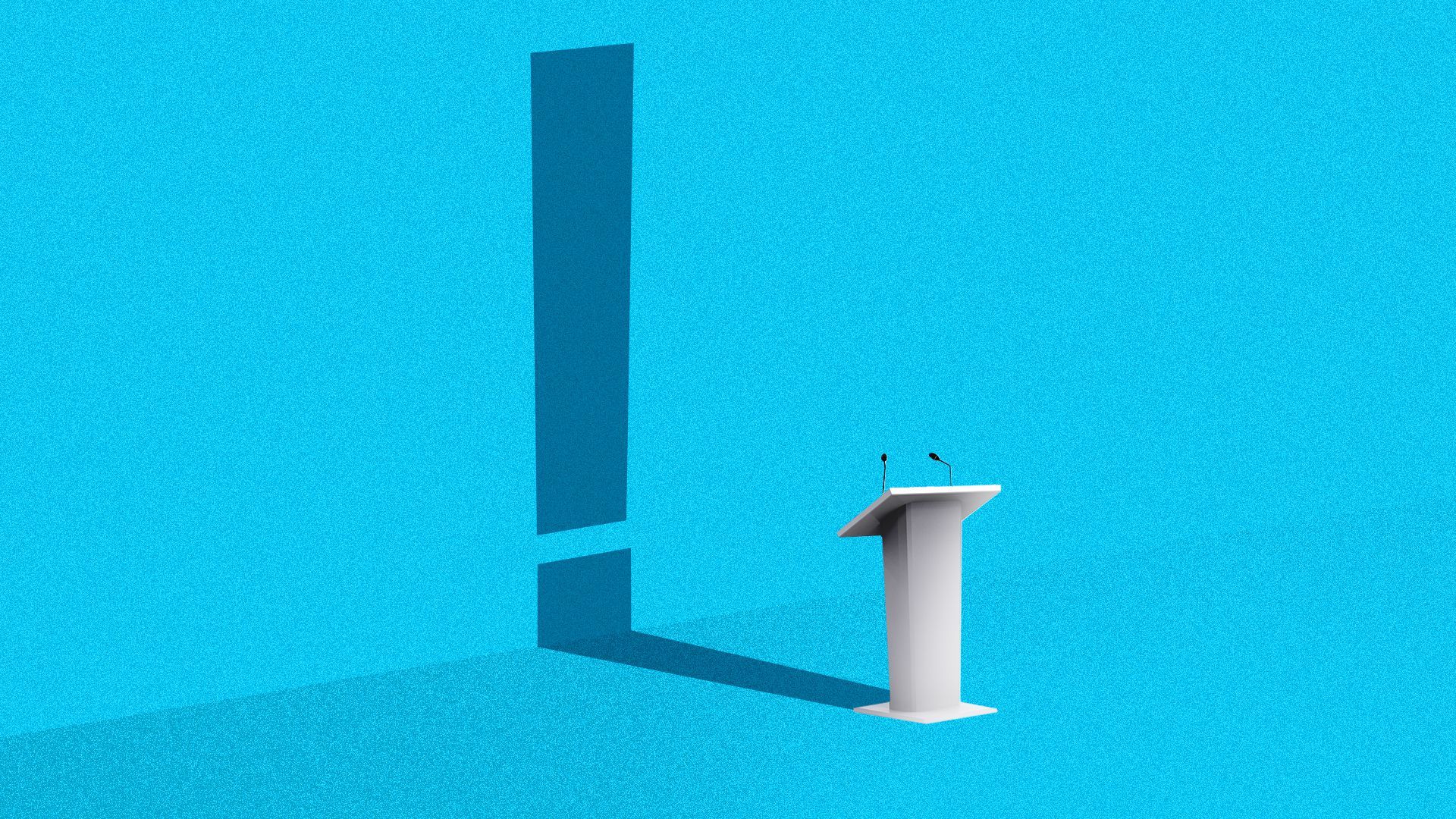 Illustration of a podium casting a shadow in the shape of an exclamation point.