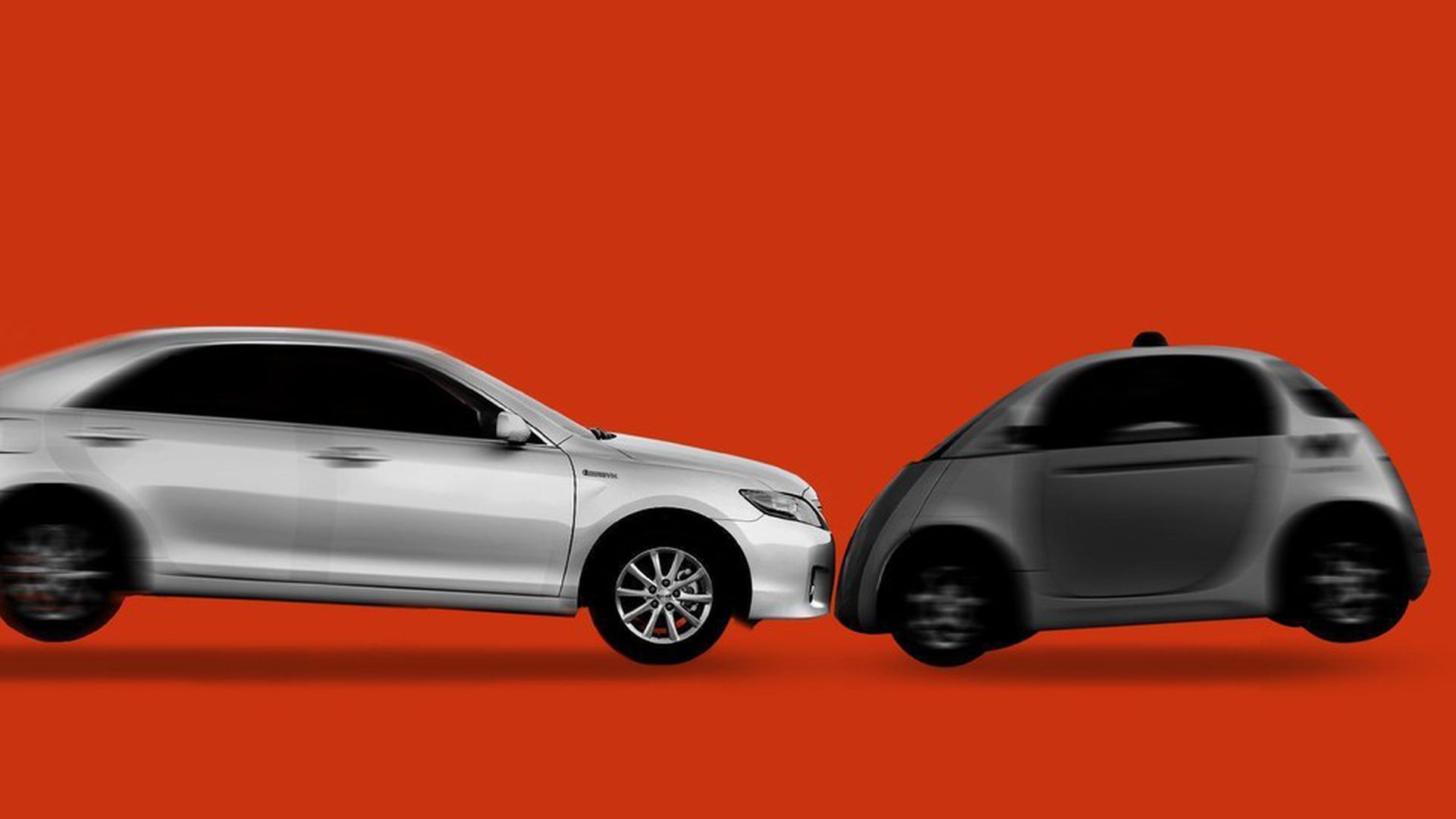 illustreation of uber car and waymo car colliding