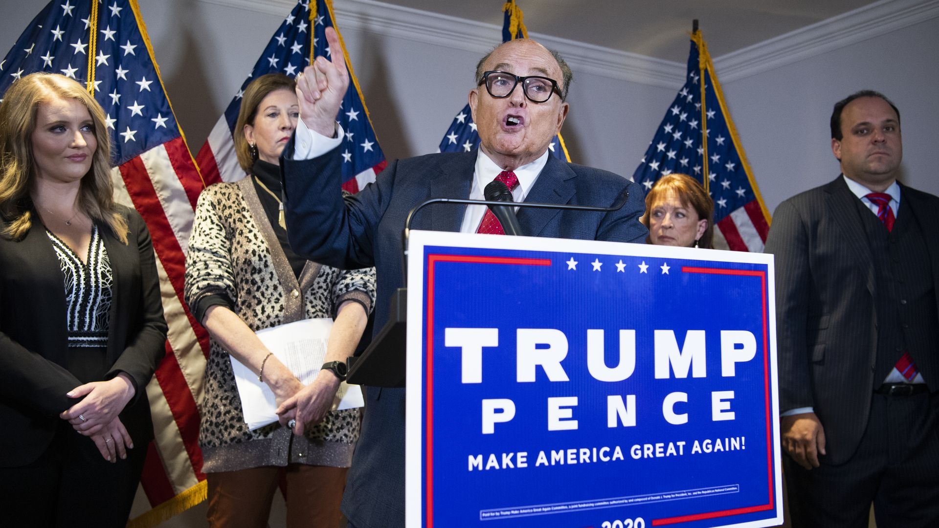 Rudy Giuliani is seen speaking on behalf of President Trump's legal challenges.