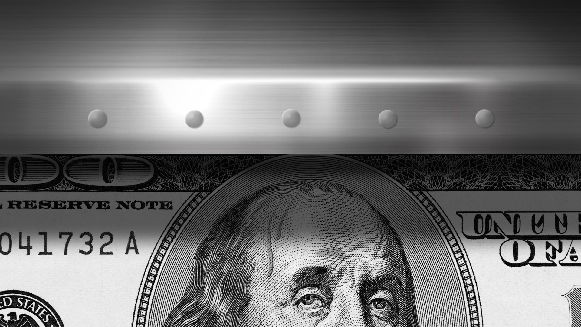 Illustration of a nervous-looking Ben Franklin on a twenty dollar bill looking up at a metal ceiling
