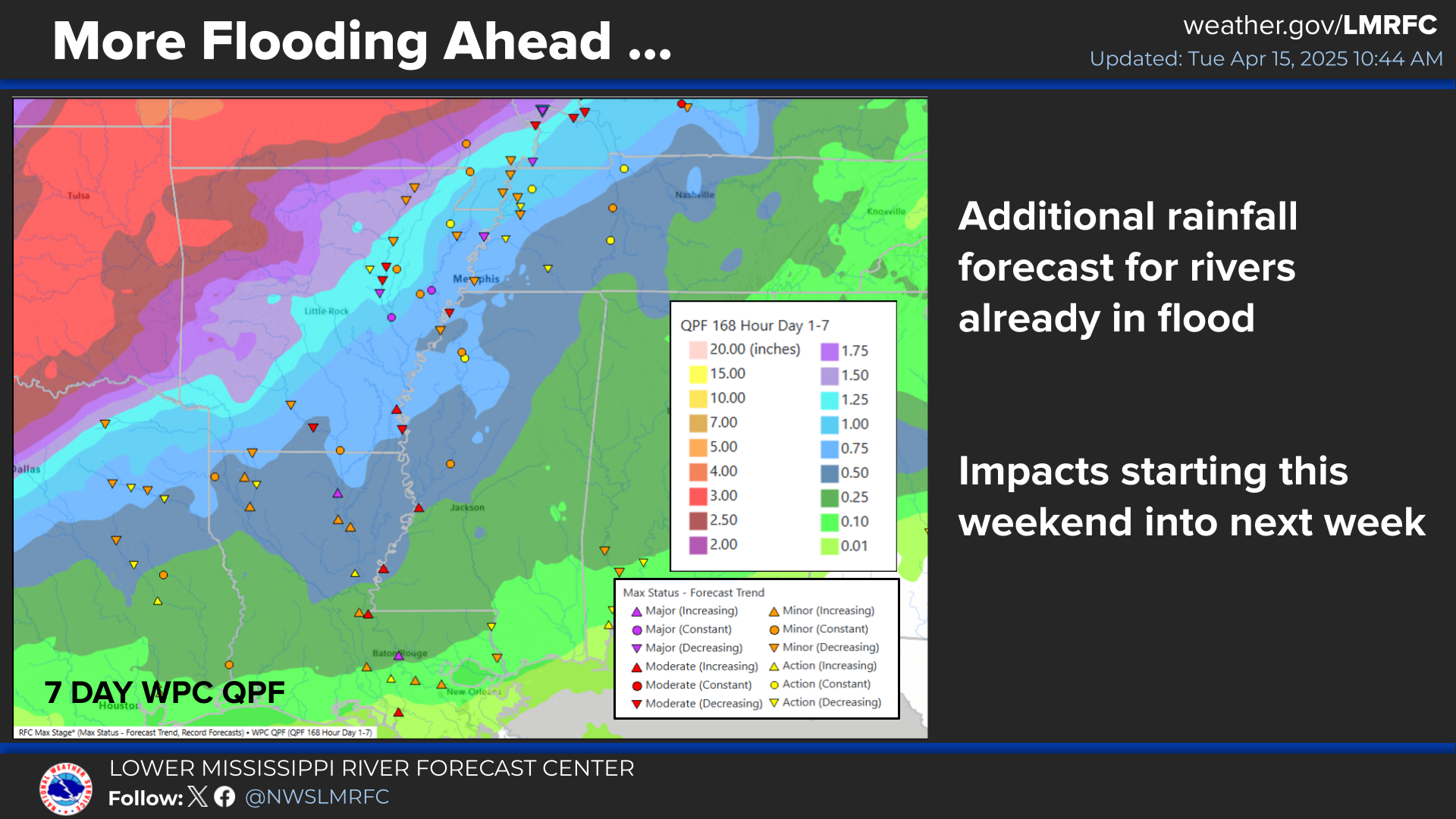 Photo shows a rain map of the Mississippi River.
