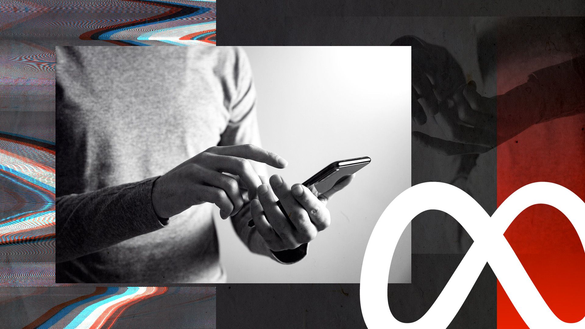 Imagen: Ilustración: Maura Losch / Axios Ilustración de una mano y un teléfono celular rodeados de formas abstractas y el logo de Meta