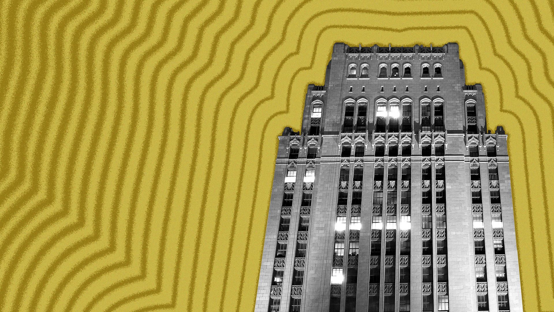 Illustration for Atlanta City Hall with lines radiating from it.