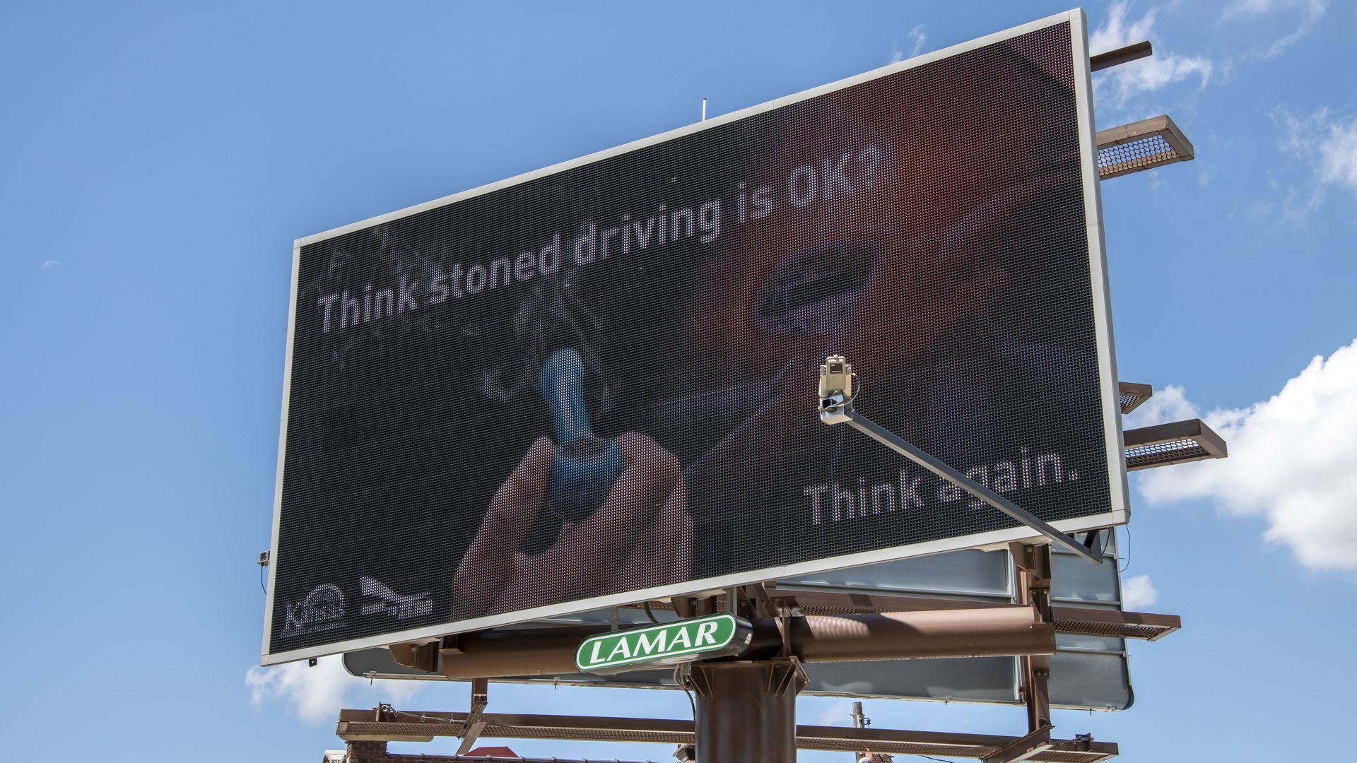 Topeka, Kansas. Billboard saying stoned driving is not ok. (Photo by: Michael Siluk/UCG/Universal Images Group via Getty Images)