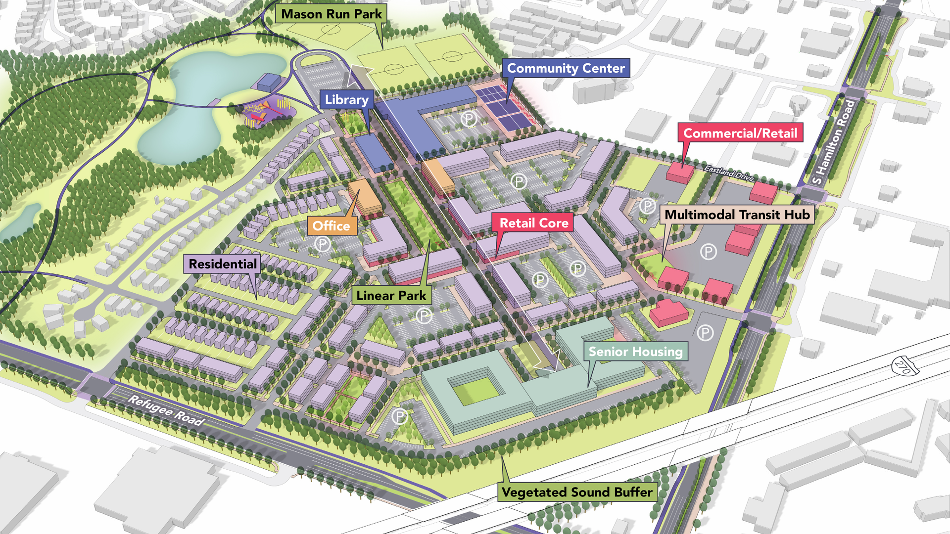 A map of proposed redevelopment around Eastland