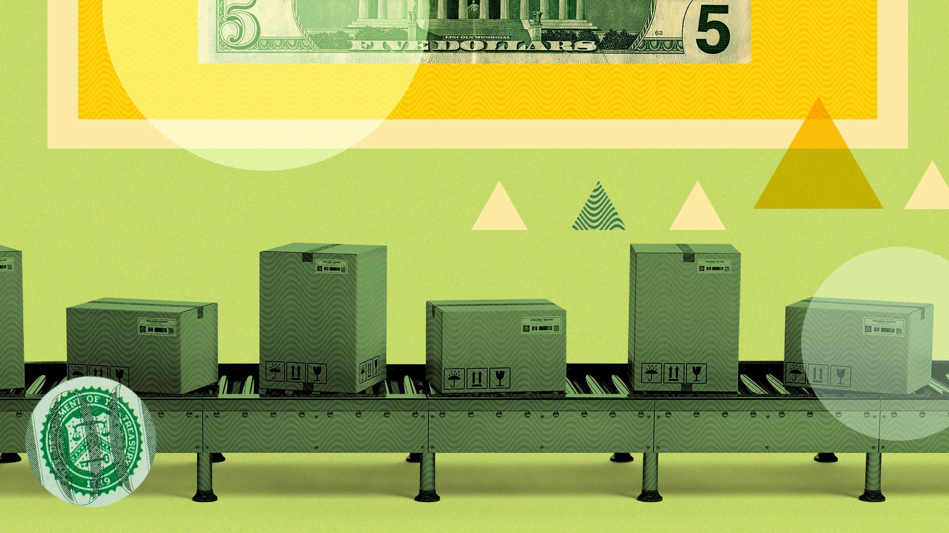 Illustration of packages on a trucking assembly line