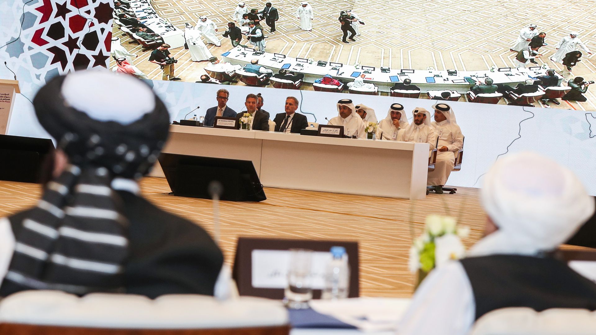 inside the meeting room of the intra Afghan talks in Doha on July 7–8