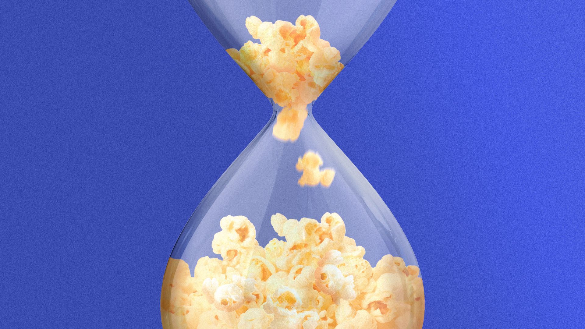 Illustration of an hourglass with popcorn instead of sand.