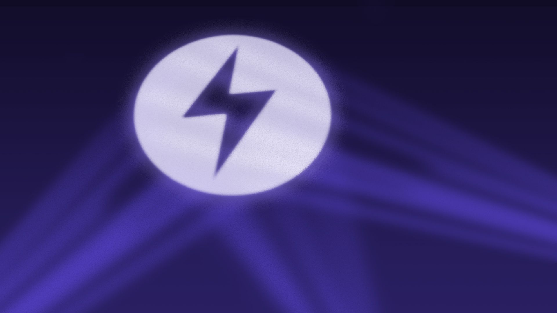 Illustration of beams of light meeting in the sky to form an EV lightning bolt symbol resembling the bat signal