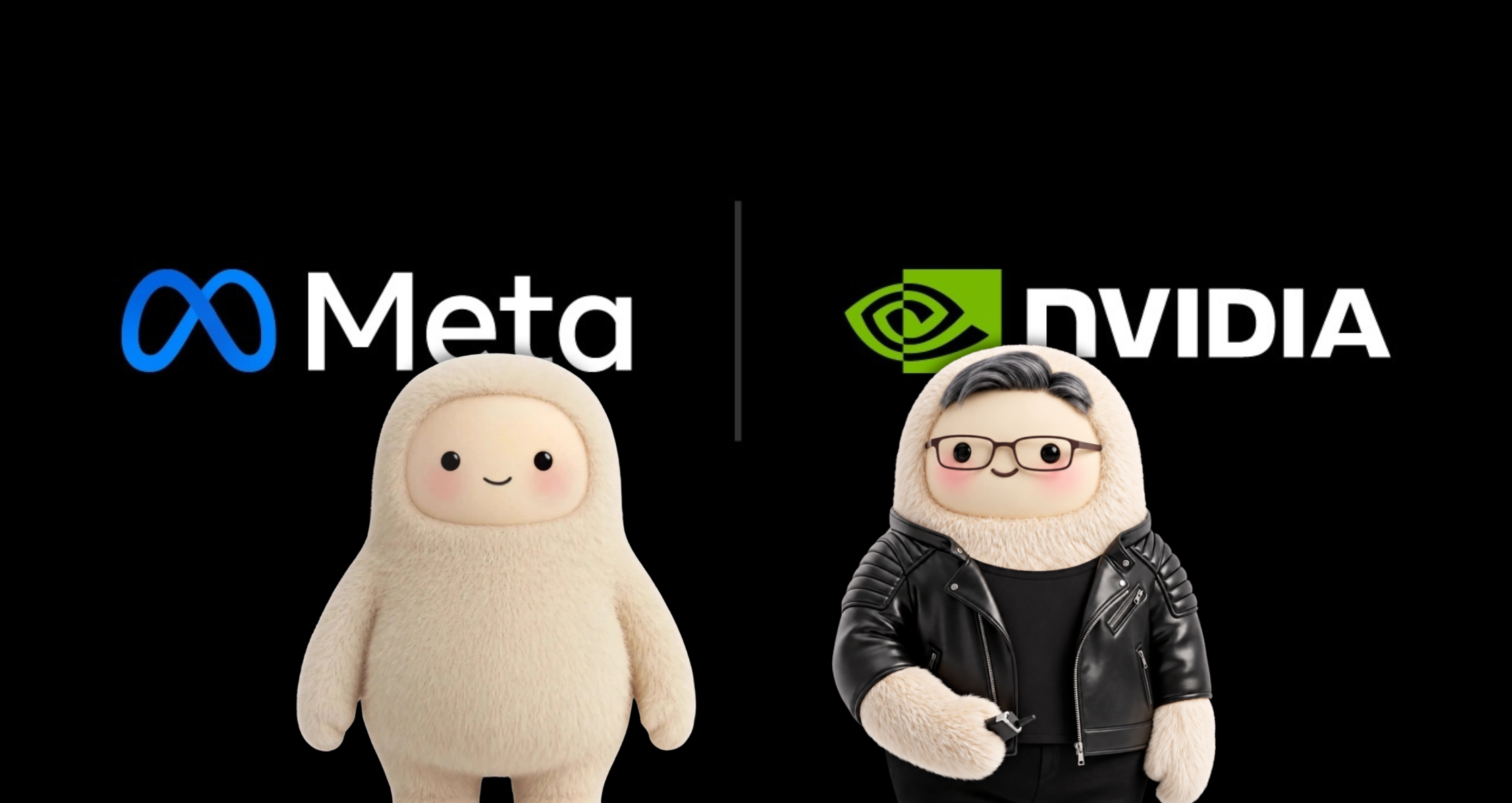 Meta and Nvidia logos with the Muse mascot and a Jensen Huang version wearing a leather jacket