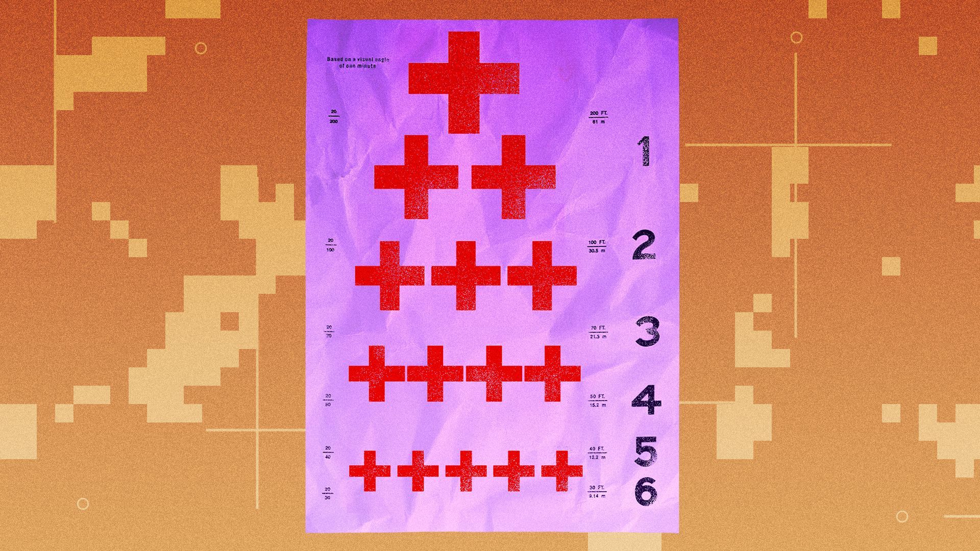 Illustration of red crosses on an eye test chart.