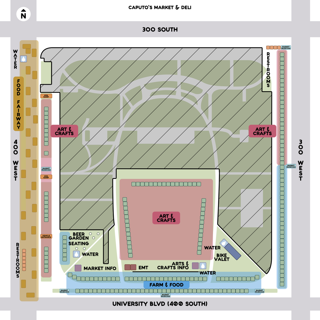 A map of the Downtown Farmers Market