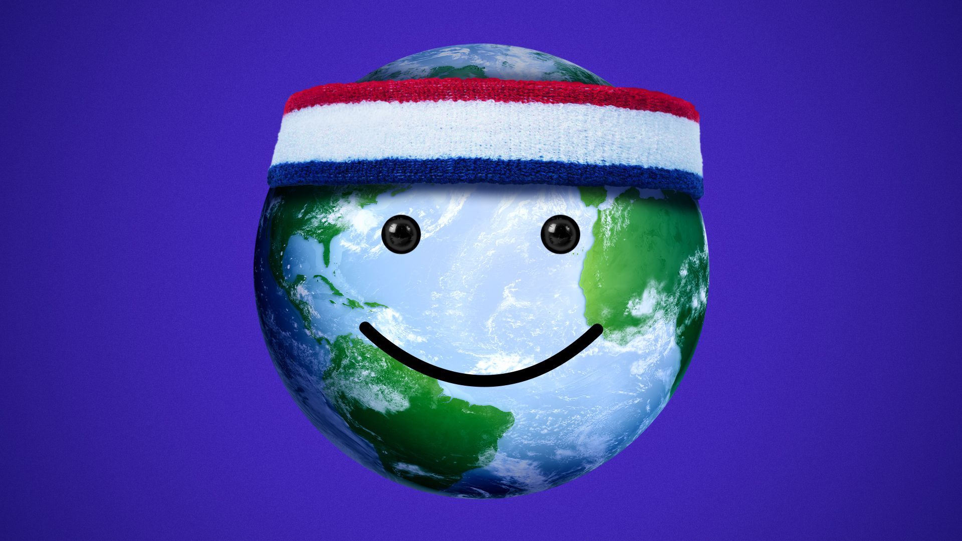 Illustration of a smiling earth wearing a sweatband