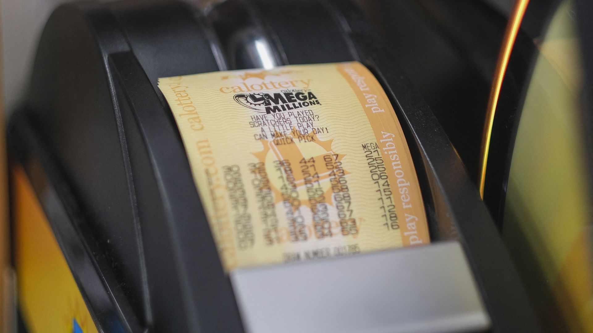 Mega Millions lottery ticket being printed