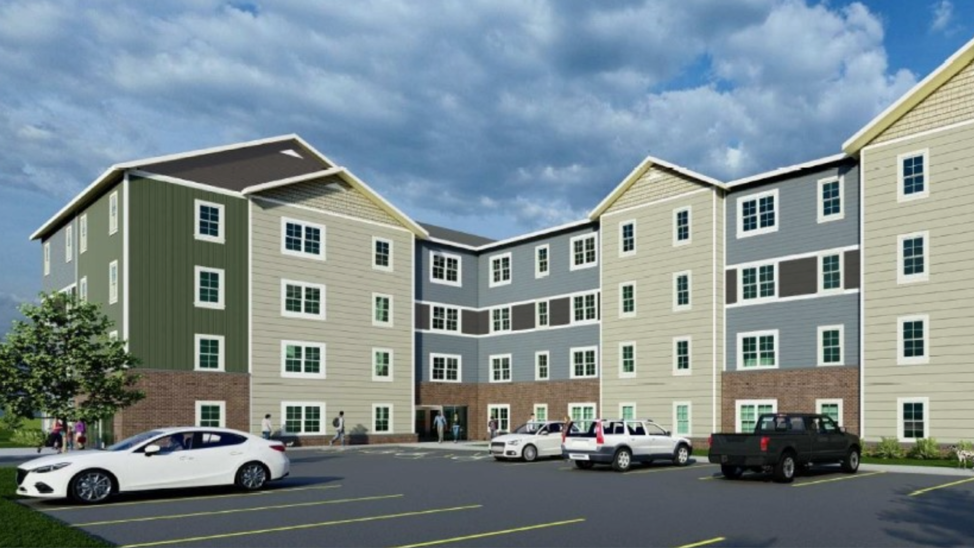 A rendering of an apartment building.