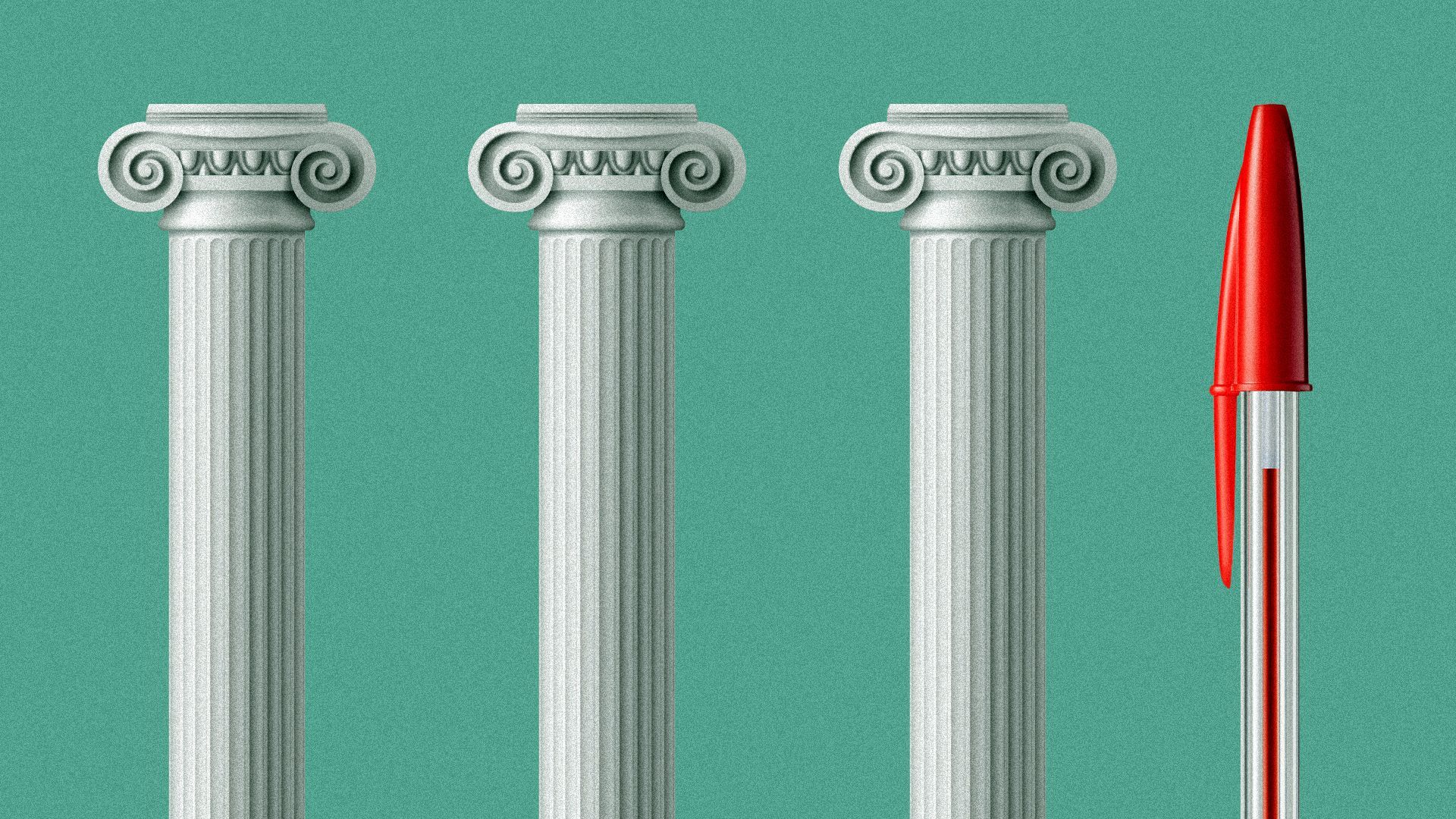 Illustration of a three columns with a red pen. 