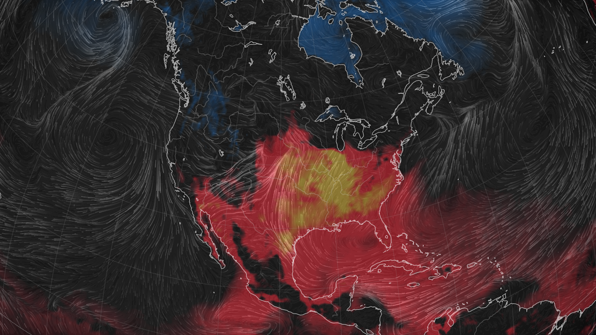 Computer model projection of the "misery index" of heat plus humidity, showing the heat wave in the Central U.S.