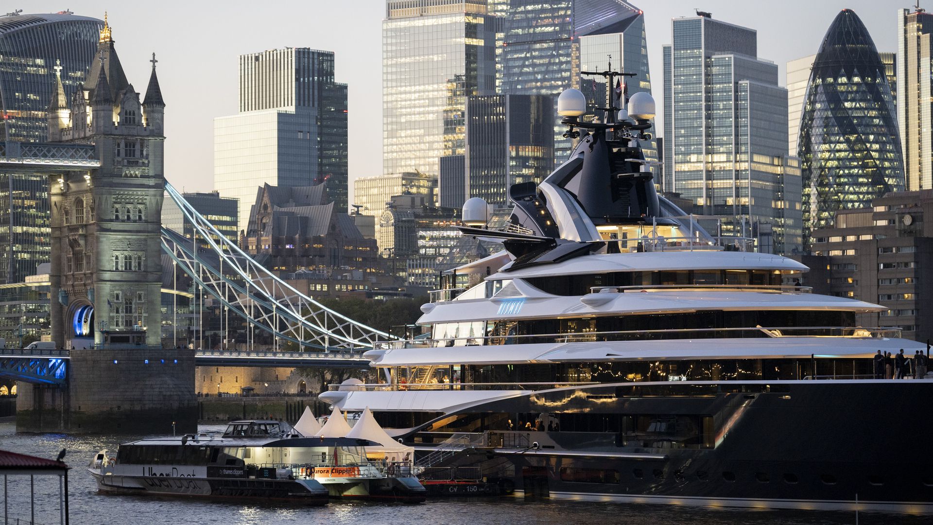 Photo shows a massive yacht in London.