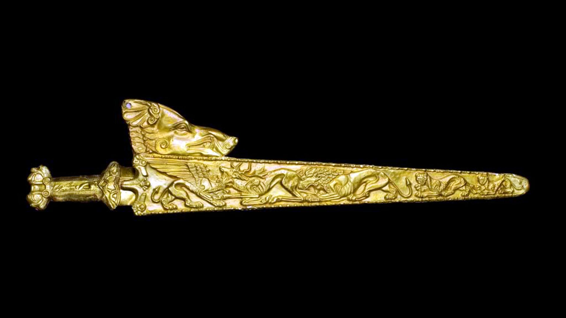 Scythian gold sword and scabbard in Melitupol, Ukraine.
