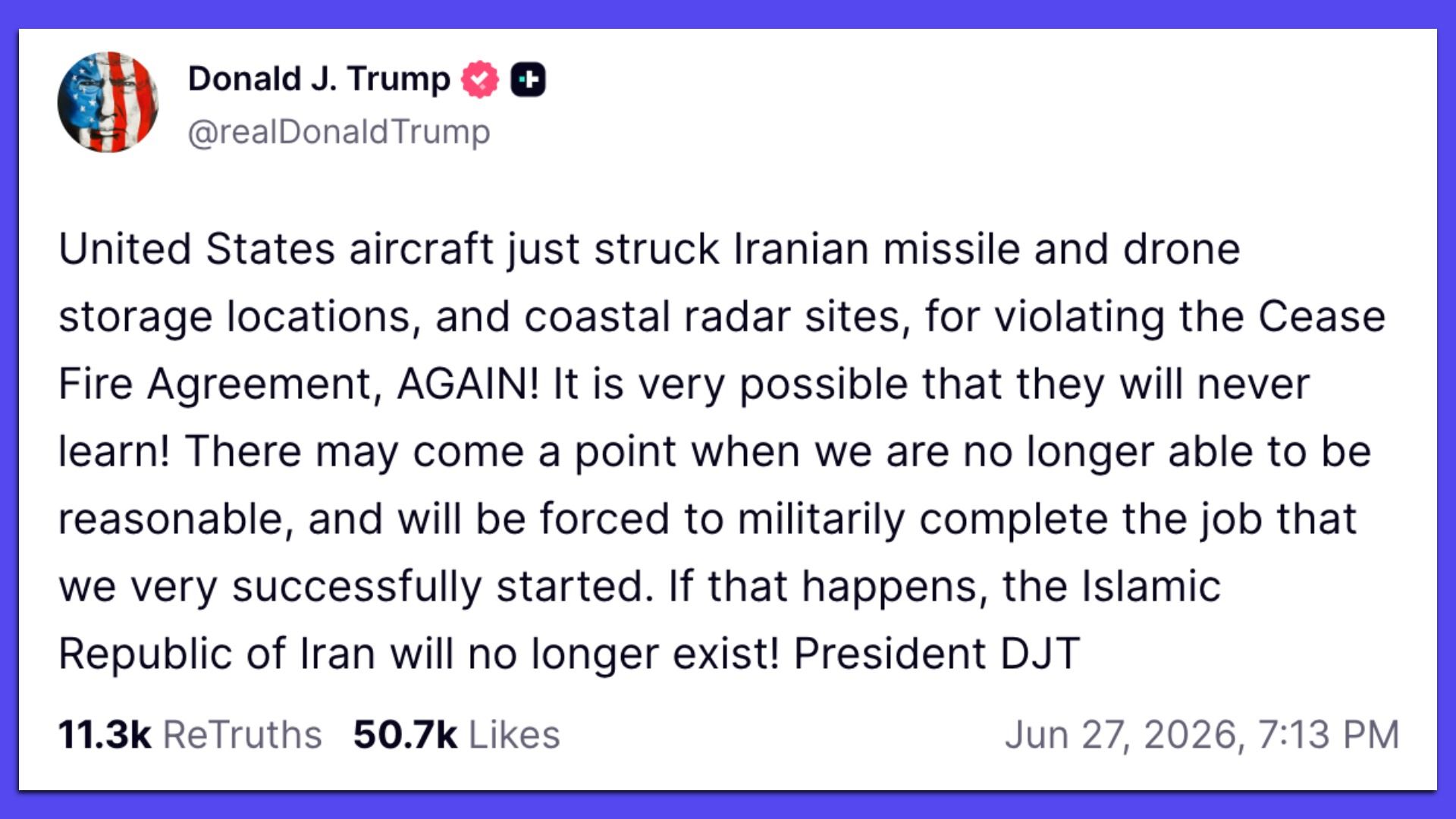 Screenshot from Truth Social