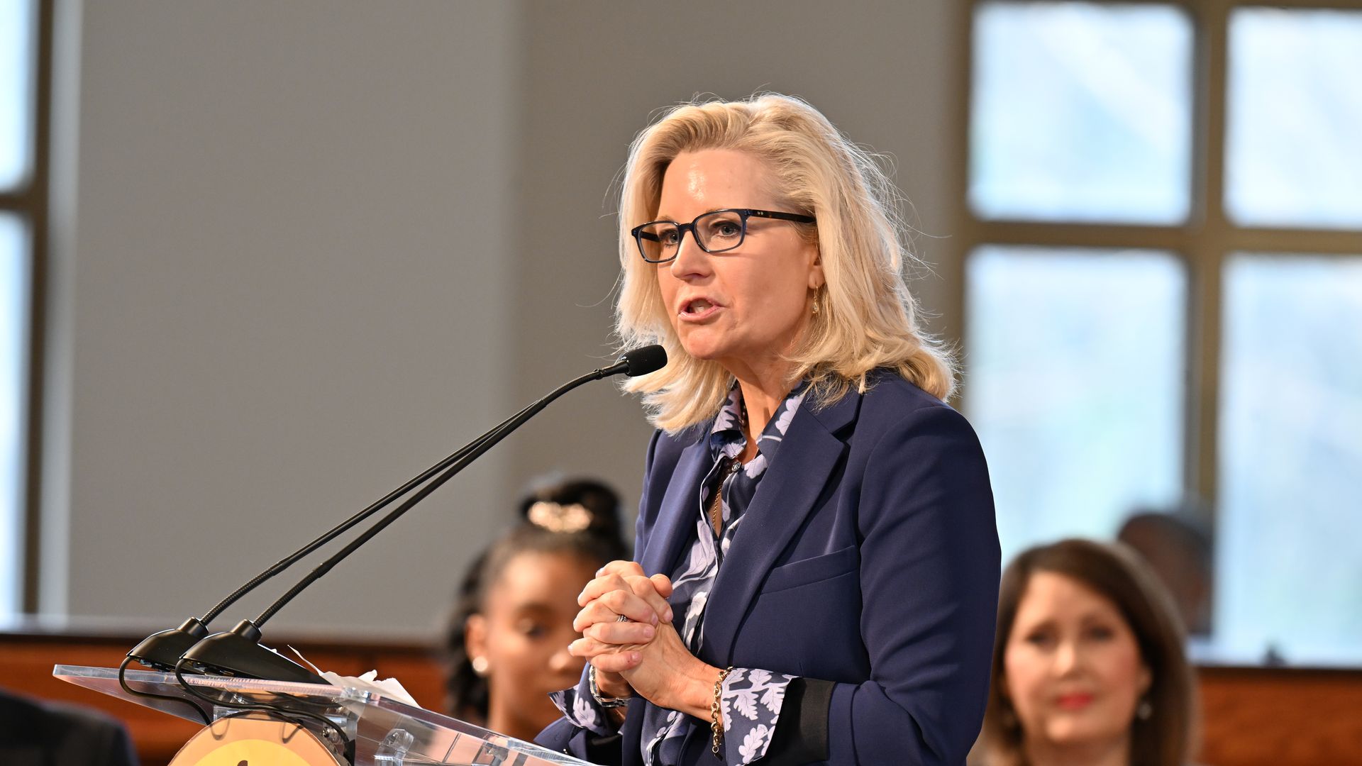 ormer US Representative from Wyoming (R) Liz Cheney speaks onstage during the 2024 Martin Luther King, Jr. Beloved Community Commemorative Service at Ebenezer Baptist Church on January 15, 2024 in Atlanta, Georgia. 