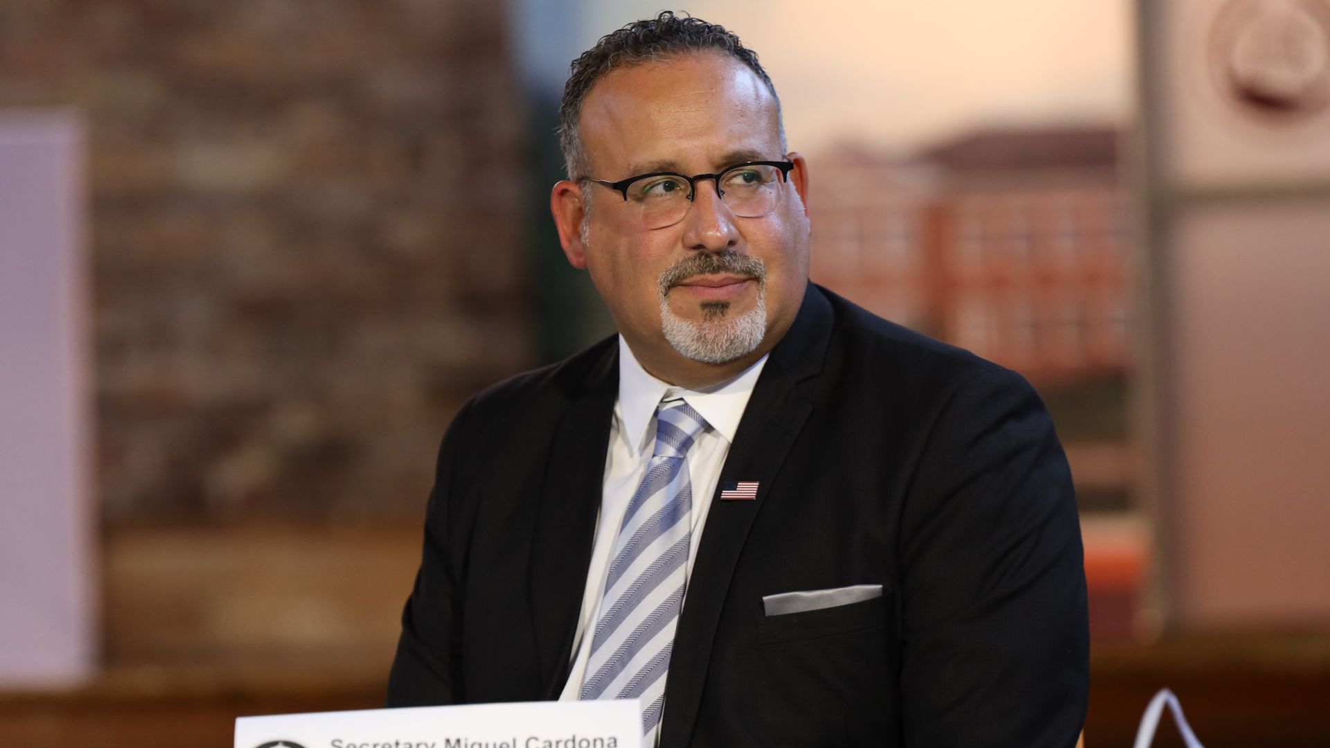 Secretary of Education Miguel Cardona speaking in Orangeburg, South Carolina, in September 2022.