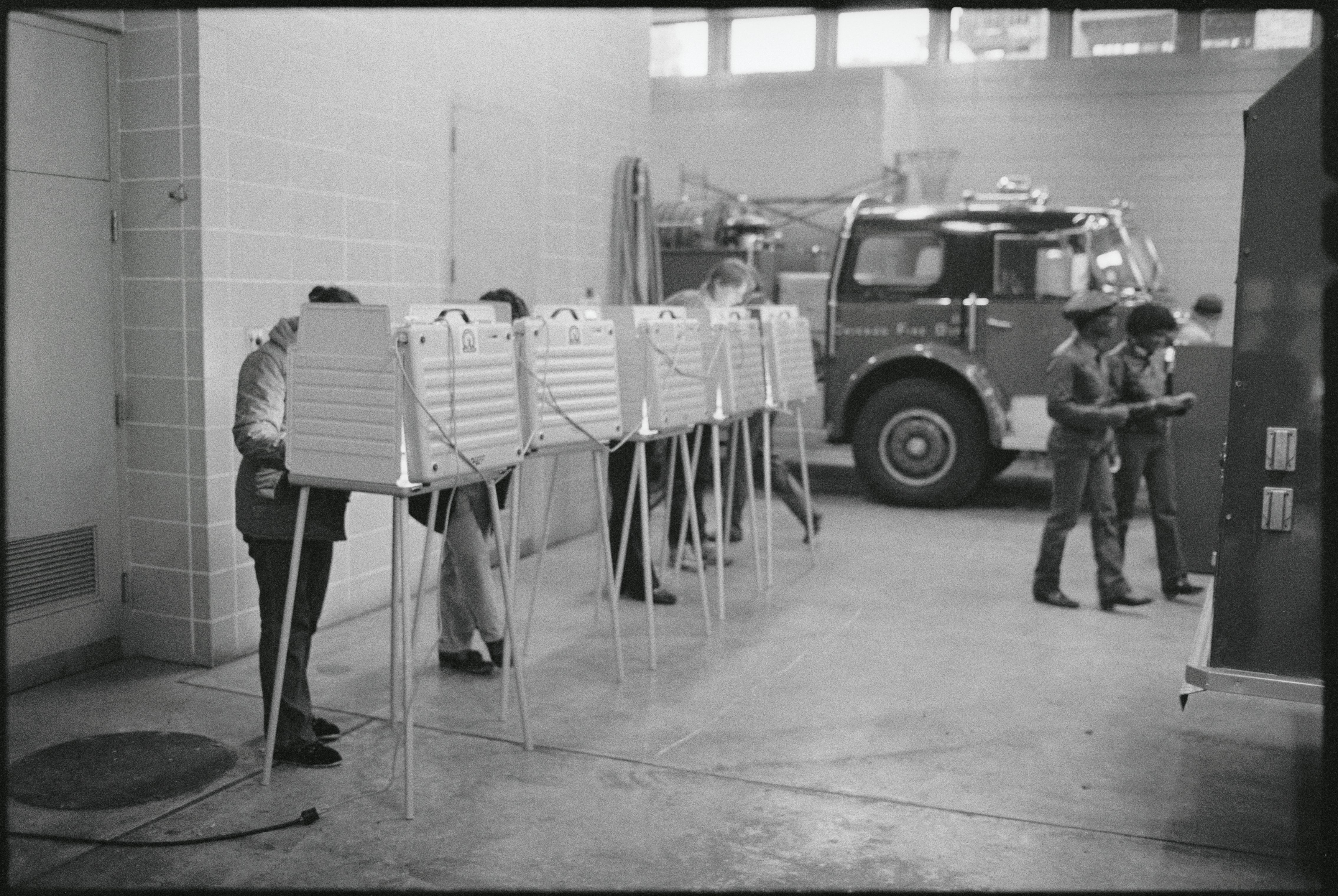 Photo of polling place at a fire station