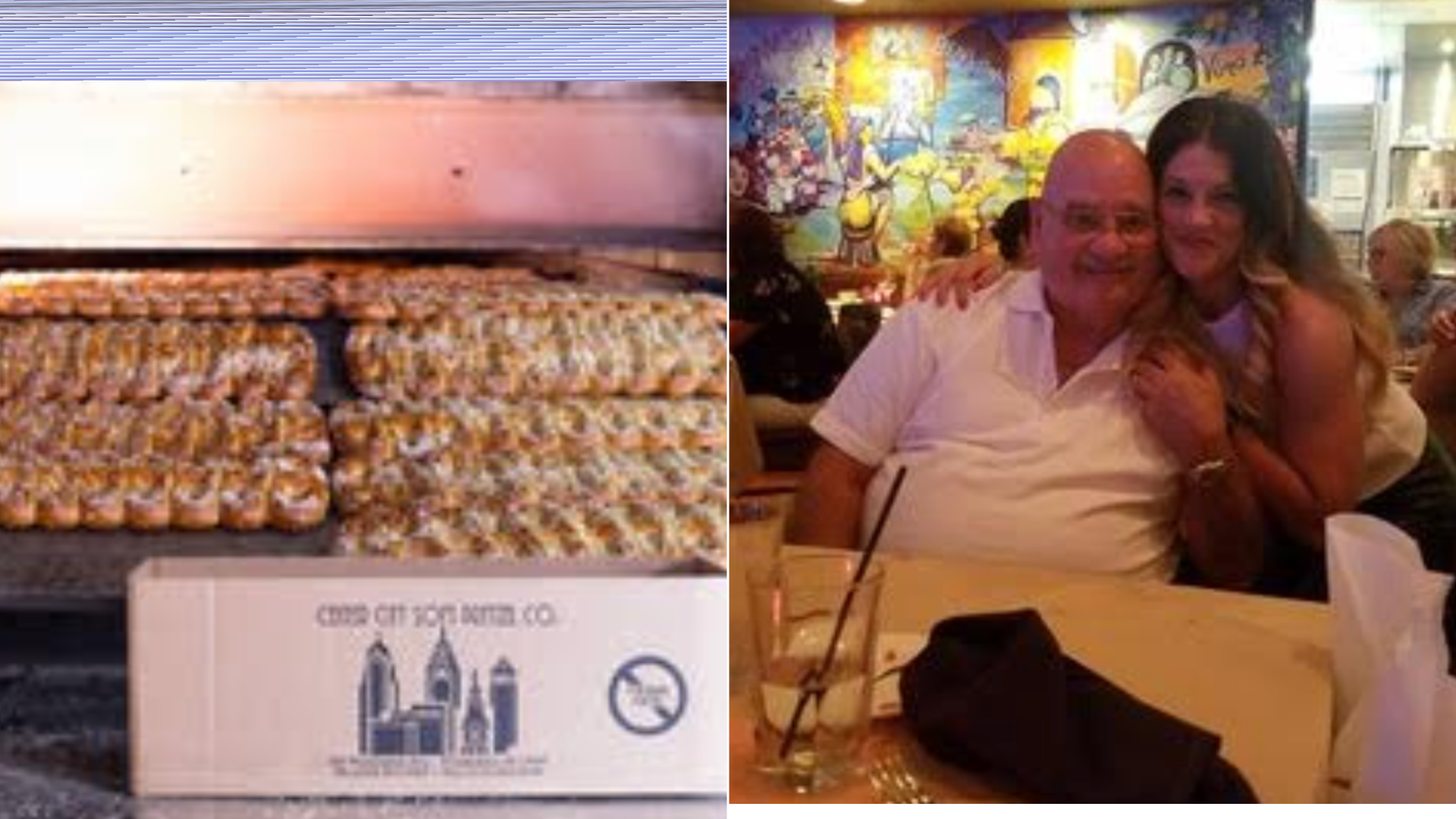 Fresh pretzels from Center City Soft Pretzel Co., left, and  Erika Tonelli Bonnett, far right, with her late father, Tony. 