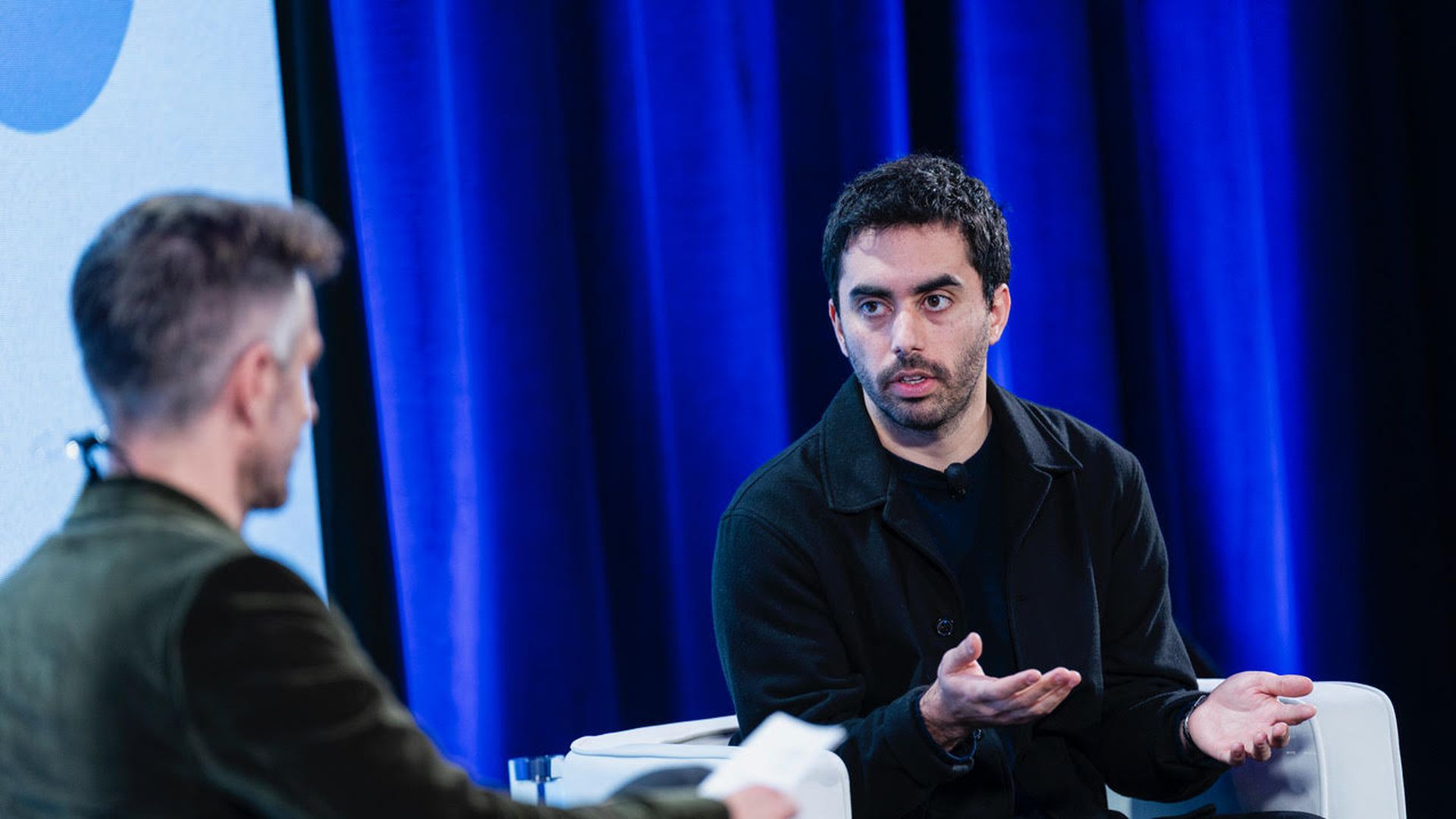 Runway CEO Cristóbal Valenzuela, speaking with Ryan Heath at the Axios AI+DC Summit in November