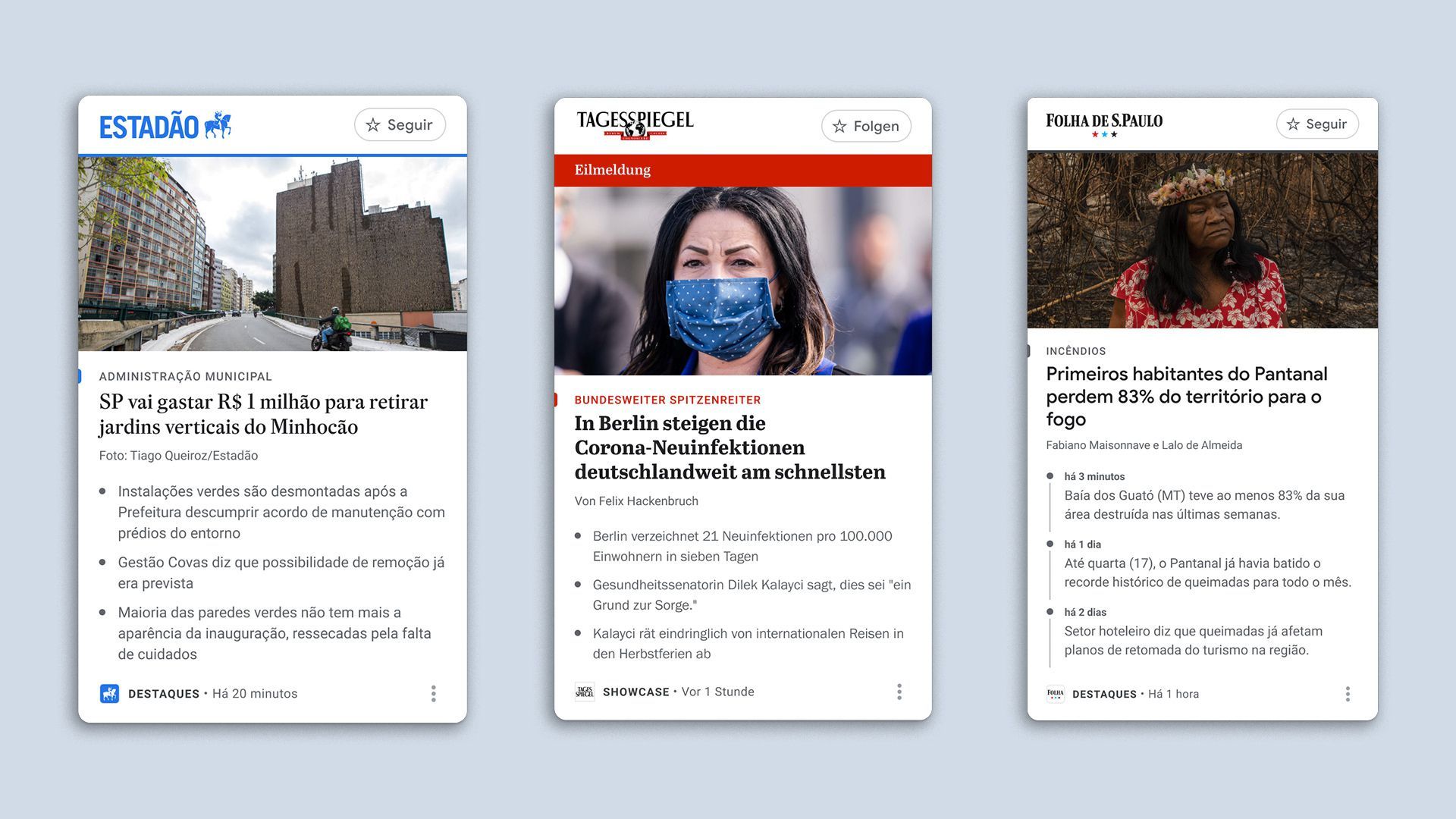 Photo of new Google News Showcase panels with images and text on smartphone screens