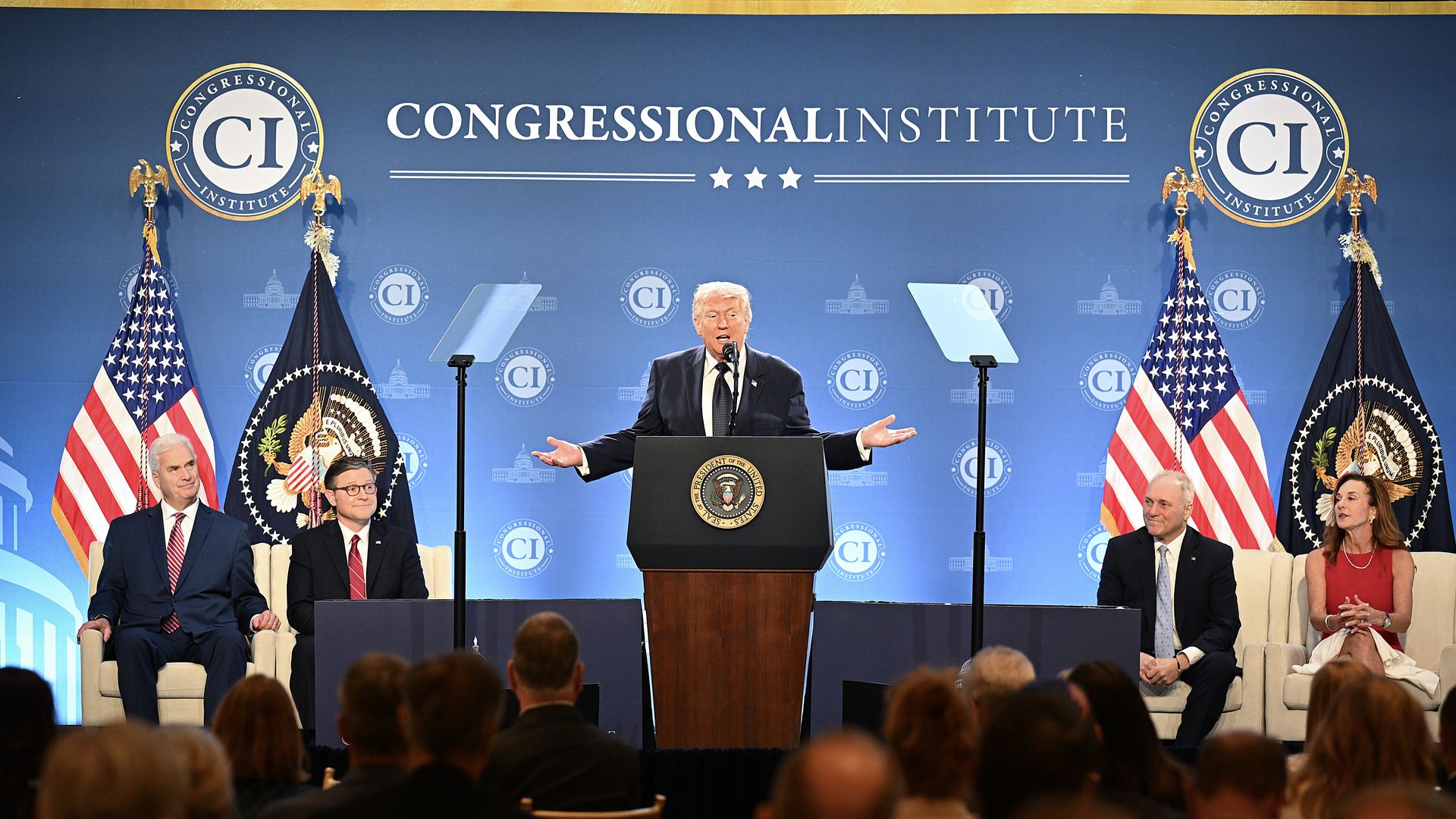 President Trump speaks to lawmakers during House Republicans' annual retreat at Trump National Doral Miami on March 9. 