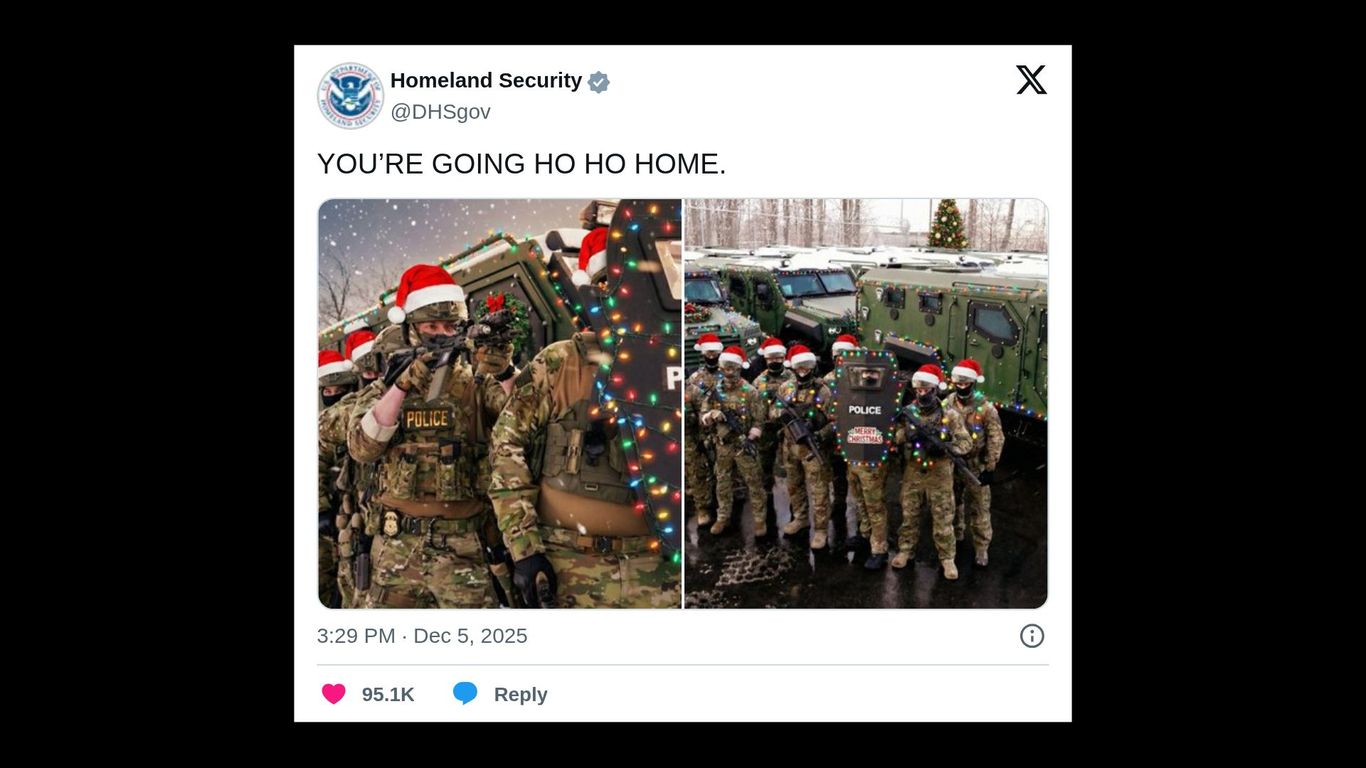 Santa hats and tanks: Trump's deportation agenda adopts Christmas memes