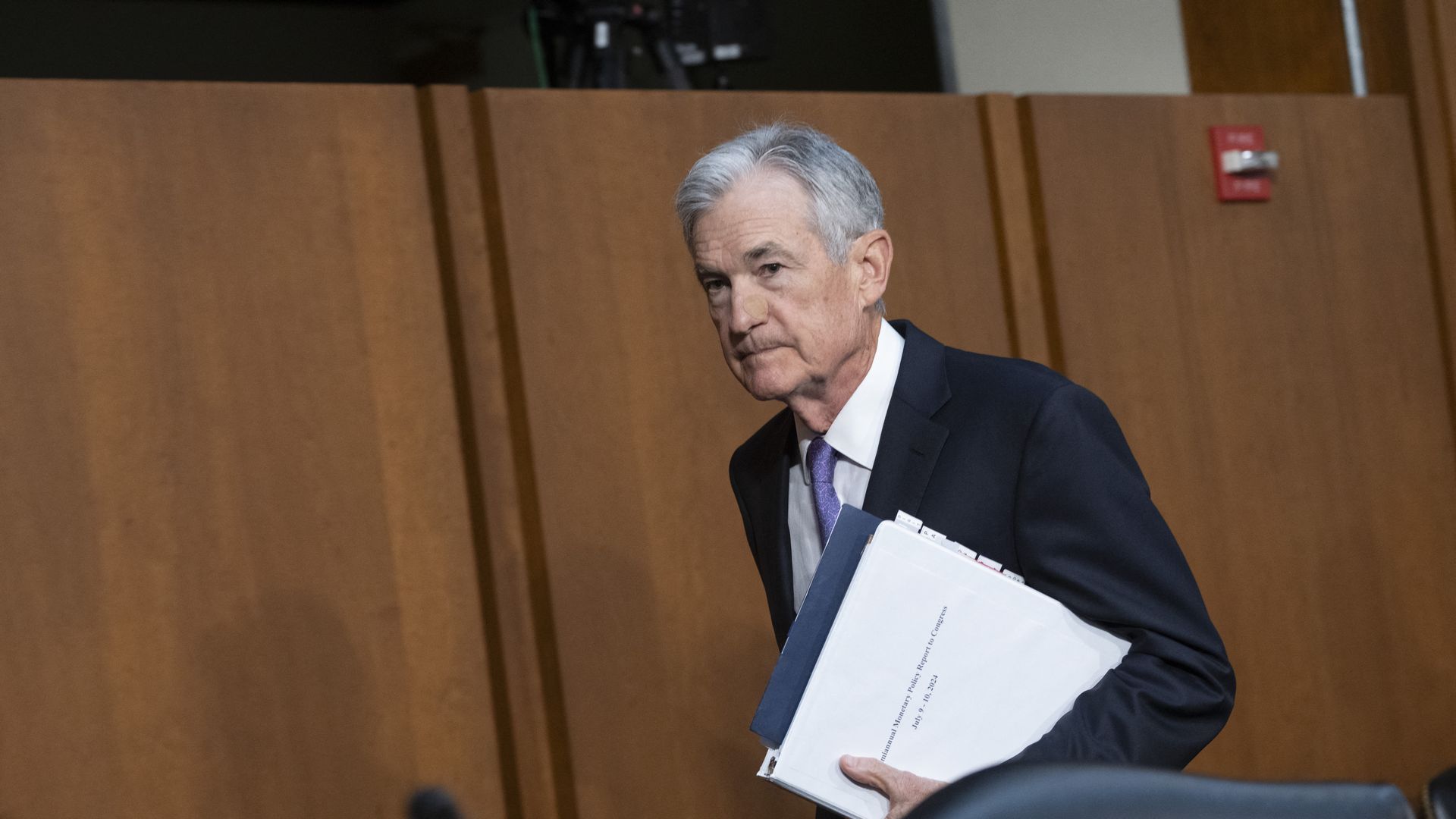 Fed chair Jerome Powell enters congressional hearing