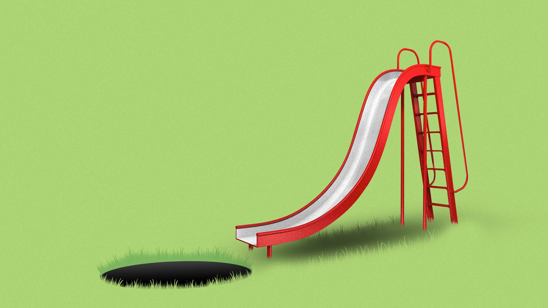 Illustration of a playground slide with a hole at the bottom of the slide part.  